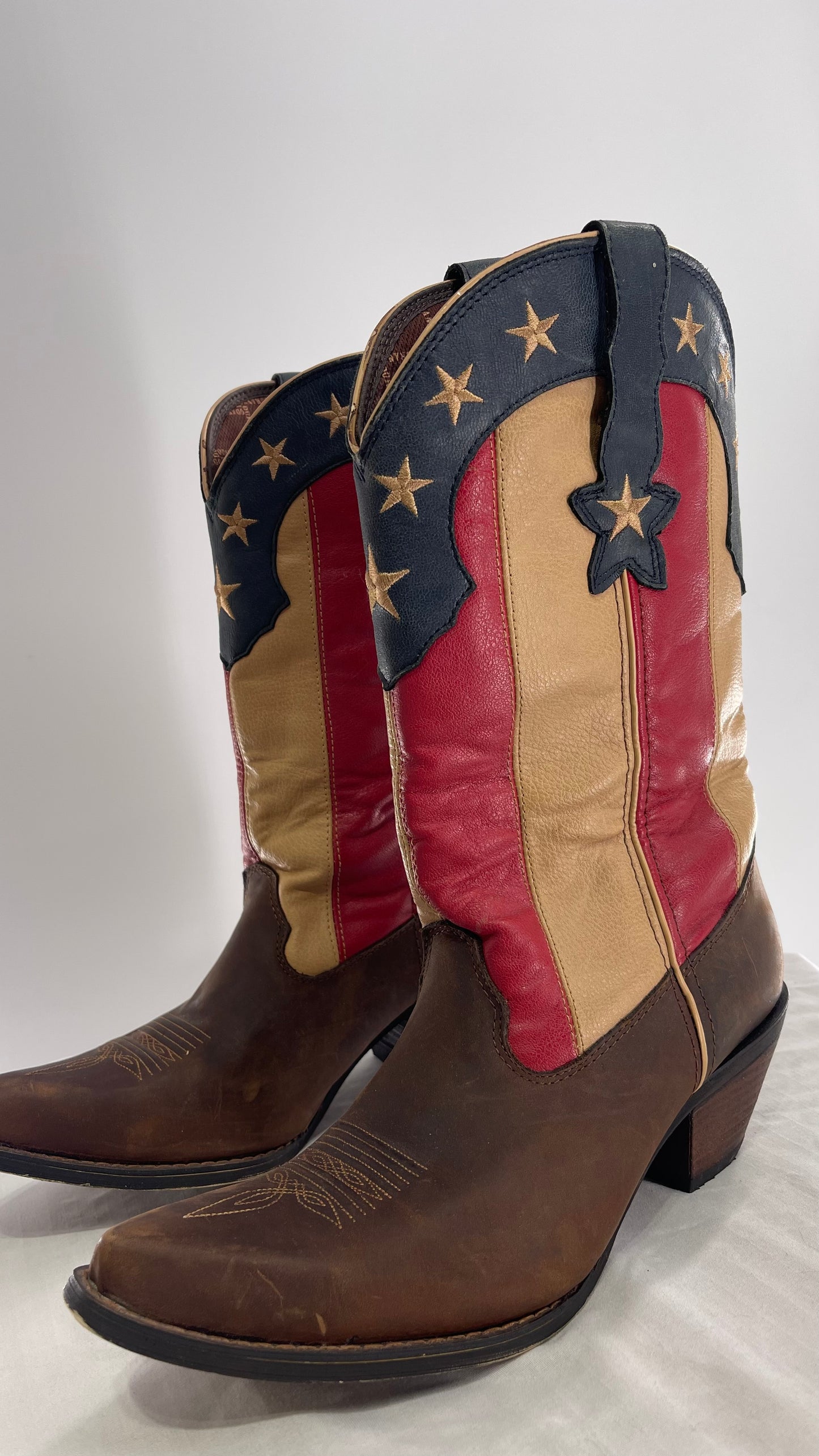 DURANGO Brown Leather Americana Flag Cowboy Boots (11)