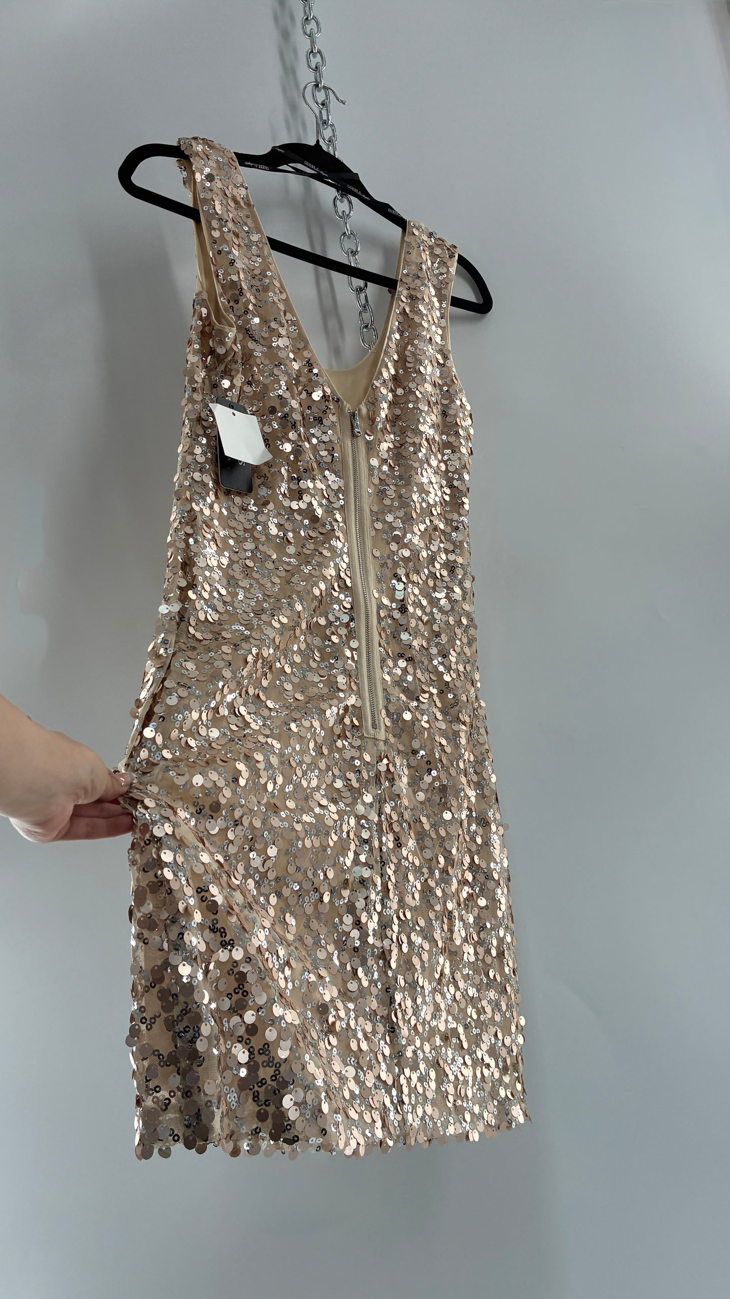 Deadstock Vintage GUESS Champagne Sequin Mini Dress (10)