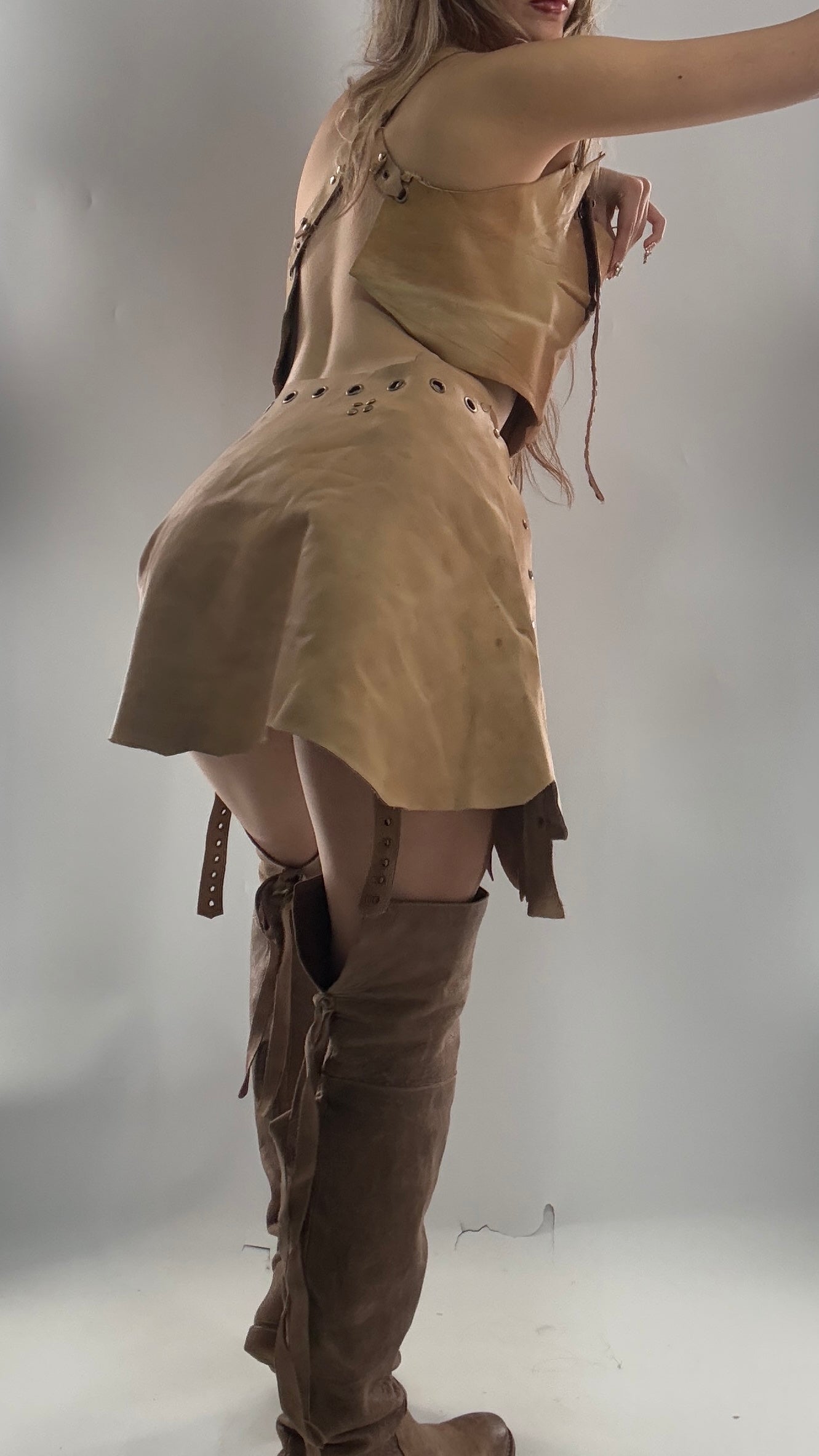 CUSTOM Handmade Rugged and Reversible Distressed Leather Two Piece Set with Grommet Waistband (XS-XL)