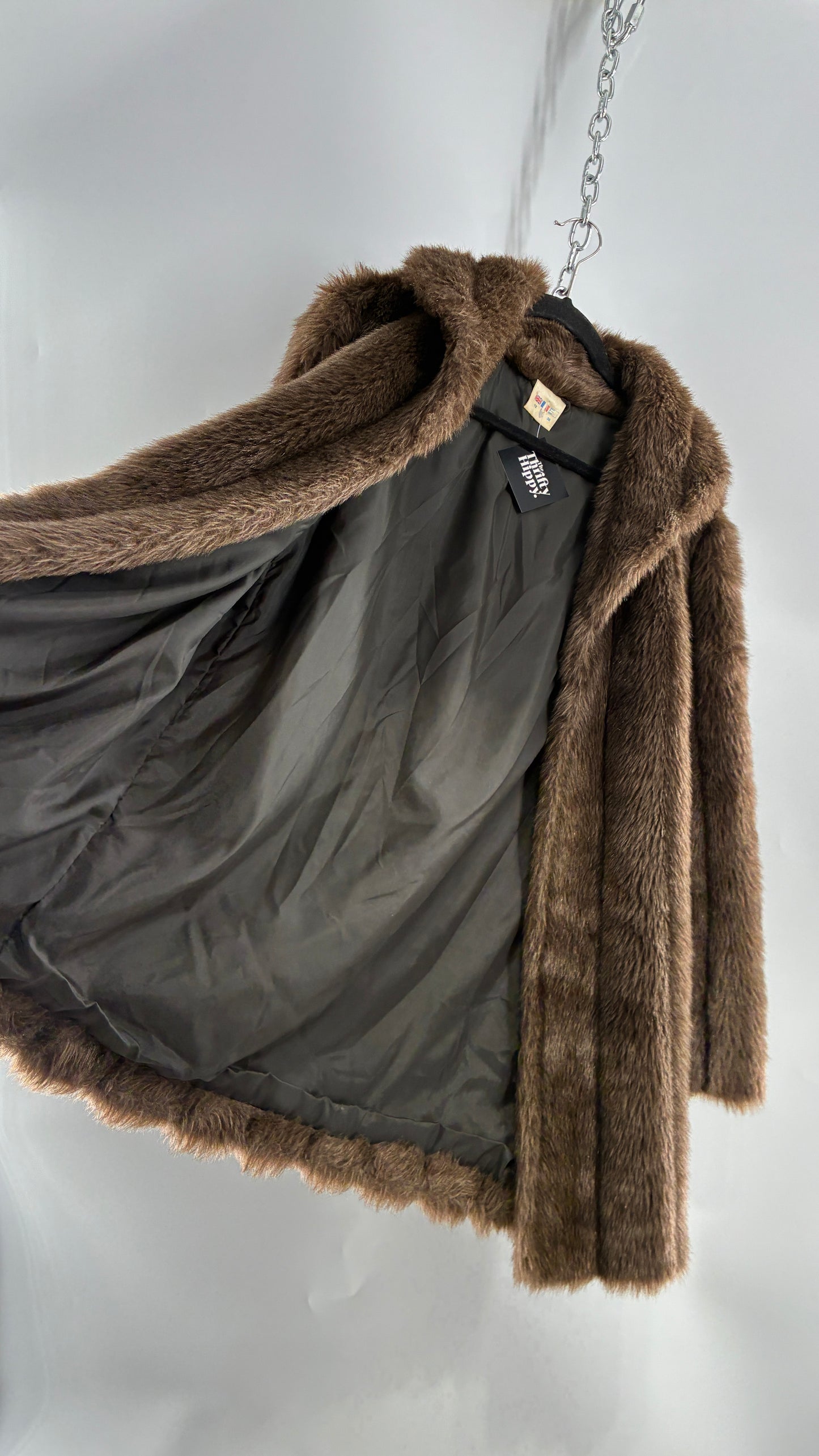Vintage Vegan Mixed Brown Tones Paneled Fur Coat  (12)