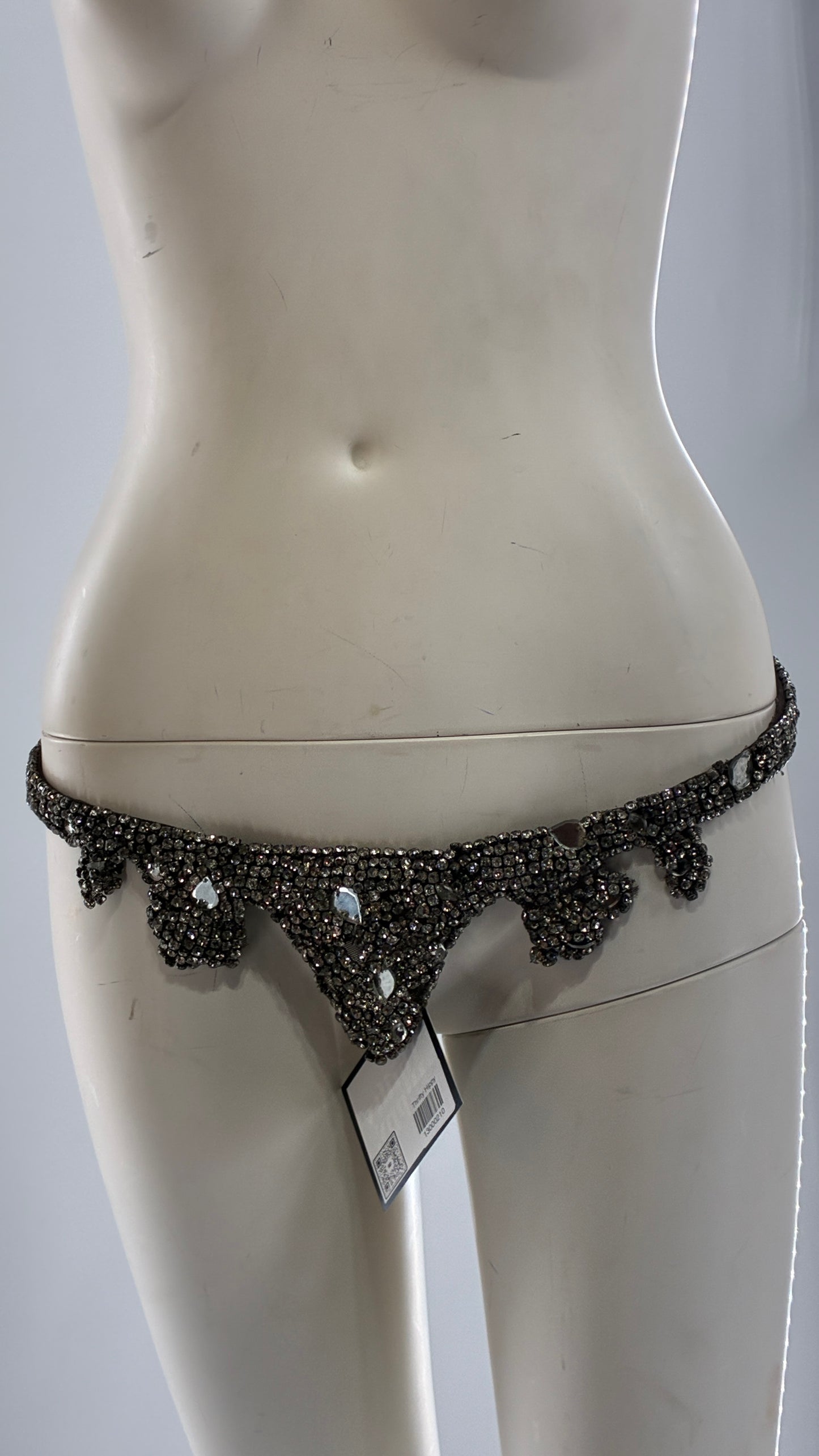 Vintage Brown Suede Leather Scalloped Belt Covered in Rhinestones and Heavy Ornate Beading