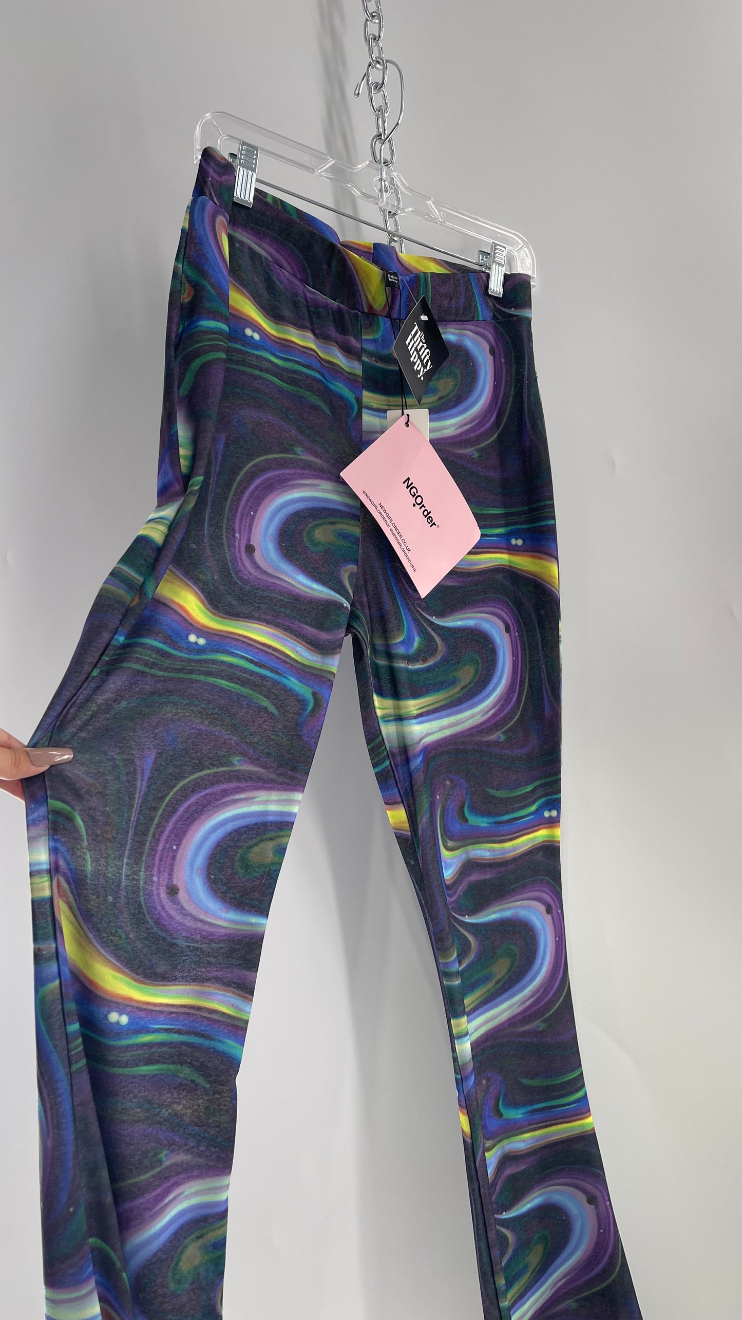 NGOrder Psychedelic Graphic Purple Blue Wavy Kickflare Pants with Tags Attached (14 XL)