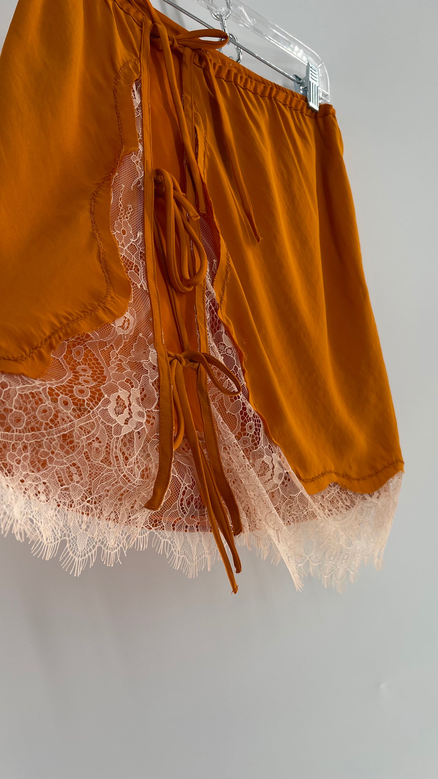 Free People Orange Lace Trim Silky Mini Skirt (Medium)