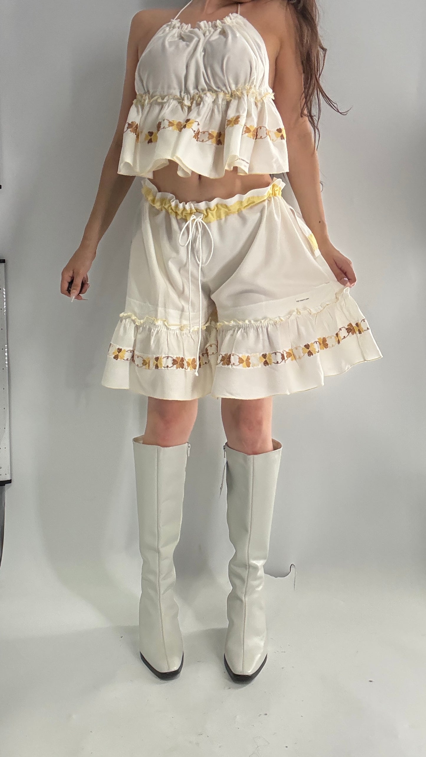 Vintage Handmade Heavily Embroidered Play Set with Sailor Style Ruffled Bum (XS-XL)