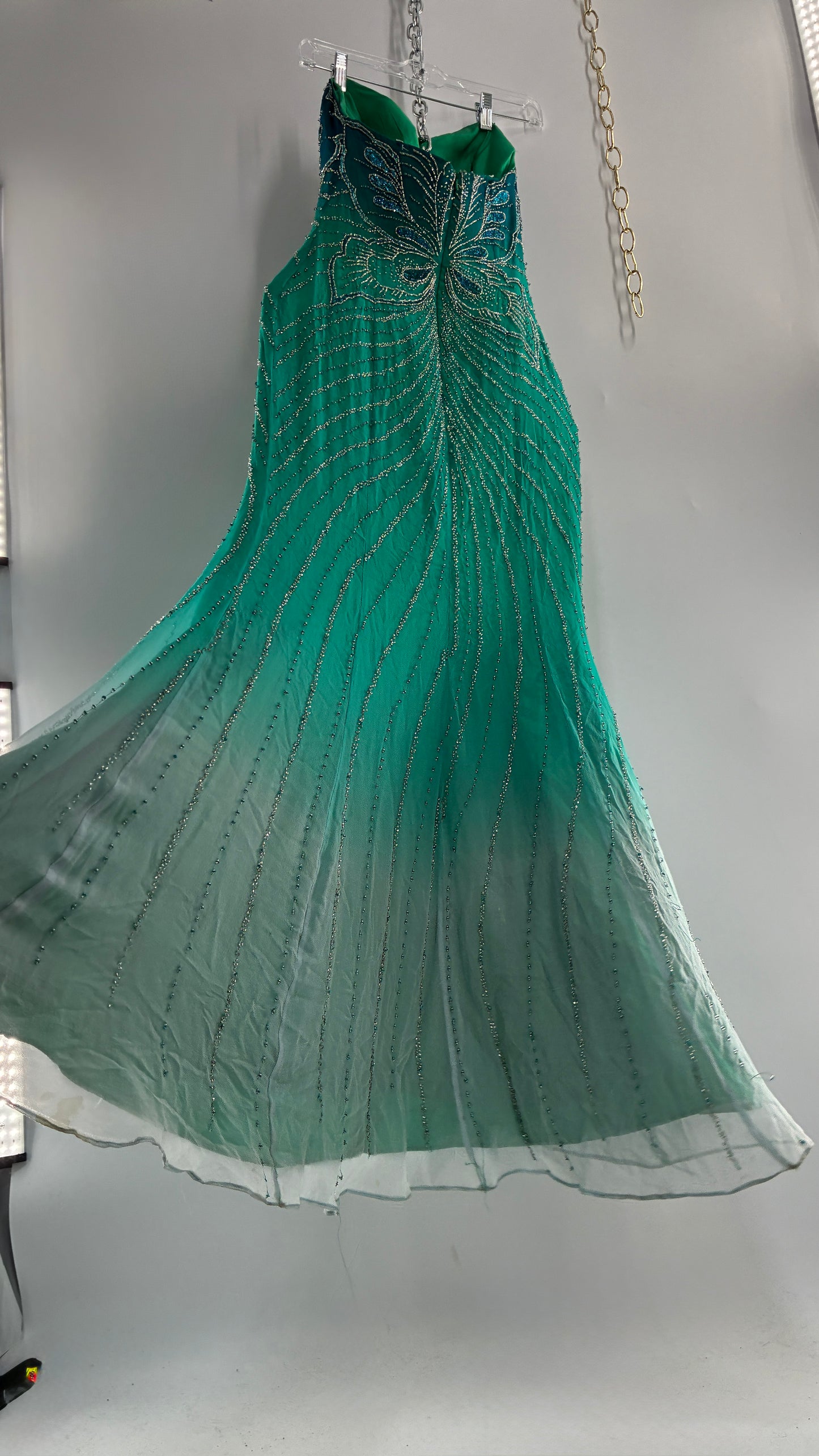 Vintage 1990s STUDIO17 100% Fully Beaded Silk Aquamarine Butterfly Dress (8)