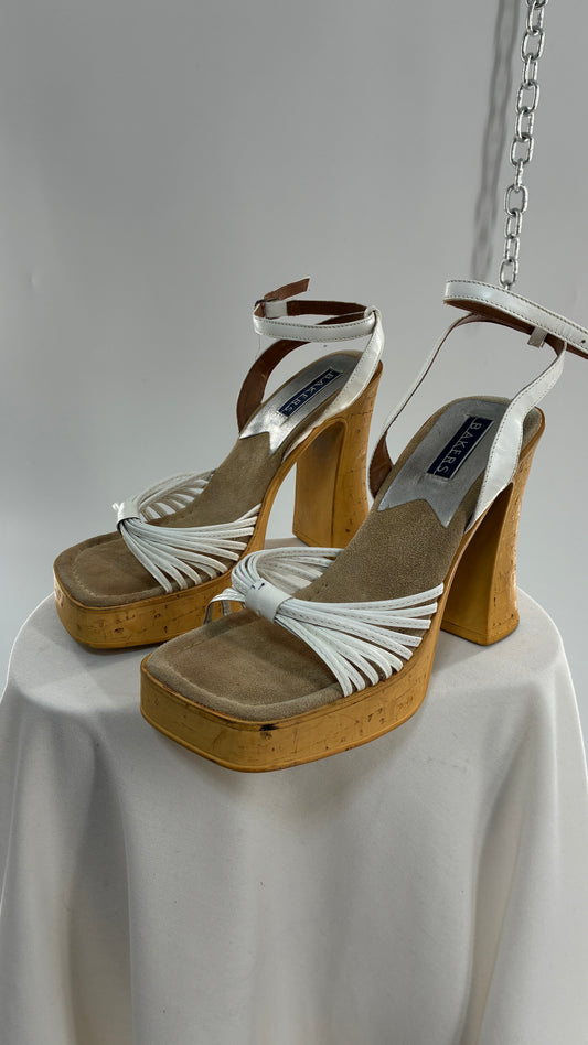 Vintage 1990s Baker Square Toe Block Heel White Platform Sandal Heel (8)