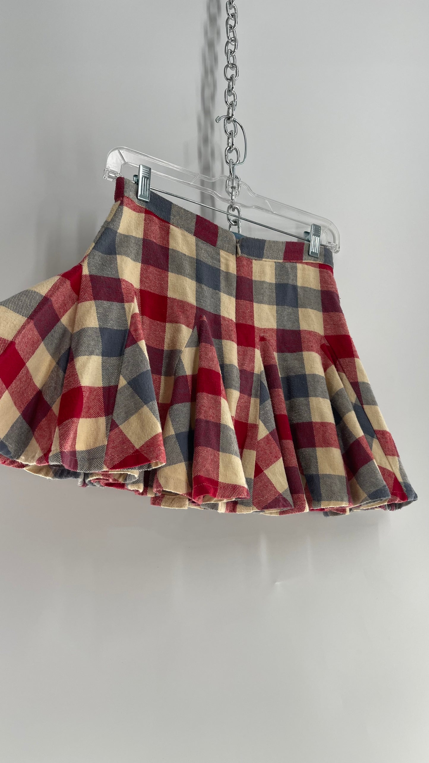 Ryder Knit Plaid (Red/White/Blue) Voluminous Mini Pleated Skirt (XS)