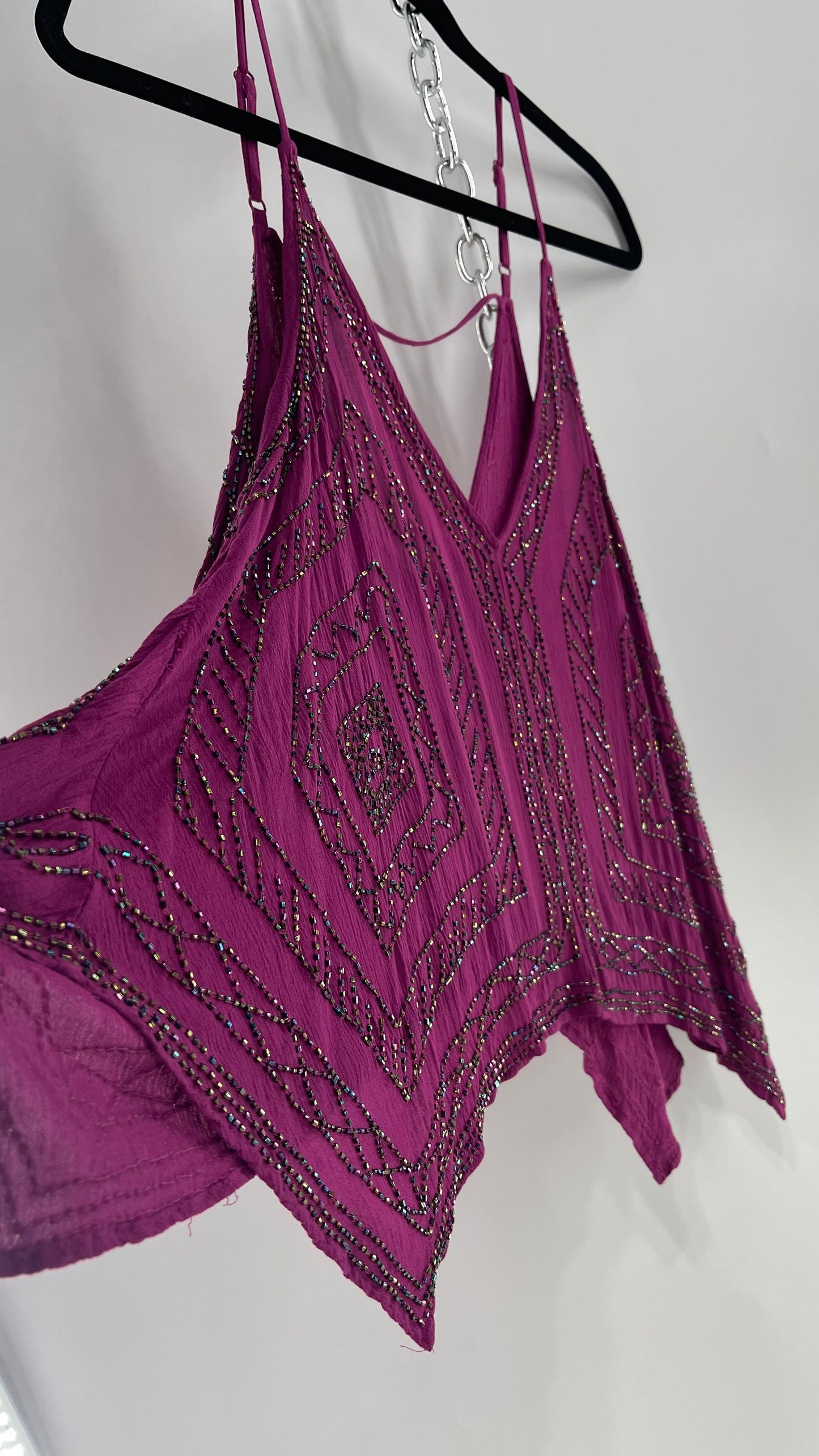 Free People Purple Beaded Handkerchief Hem Tank (Small)