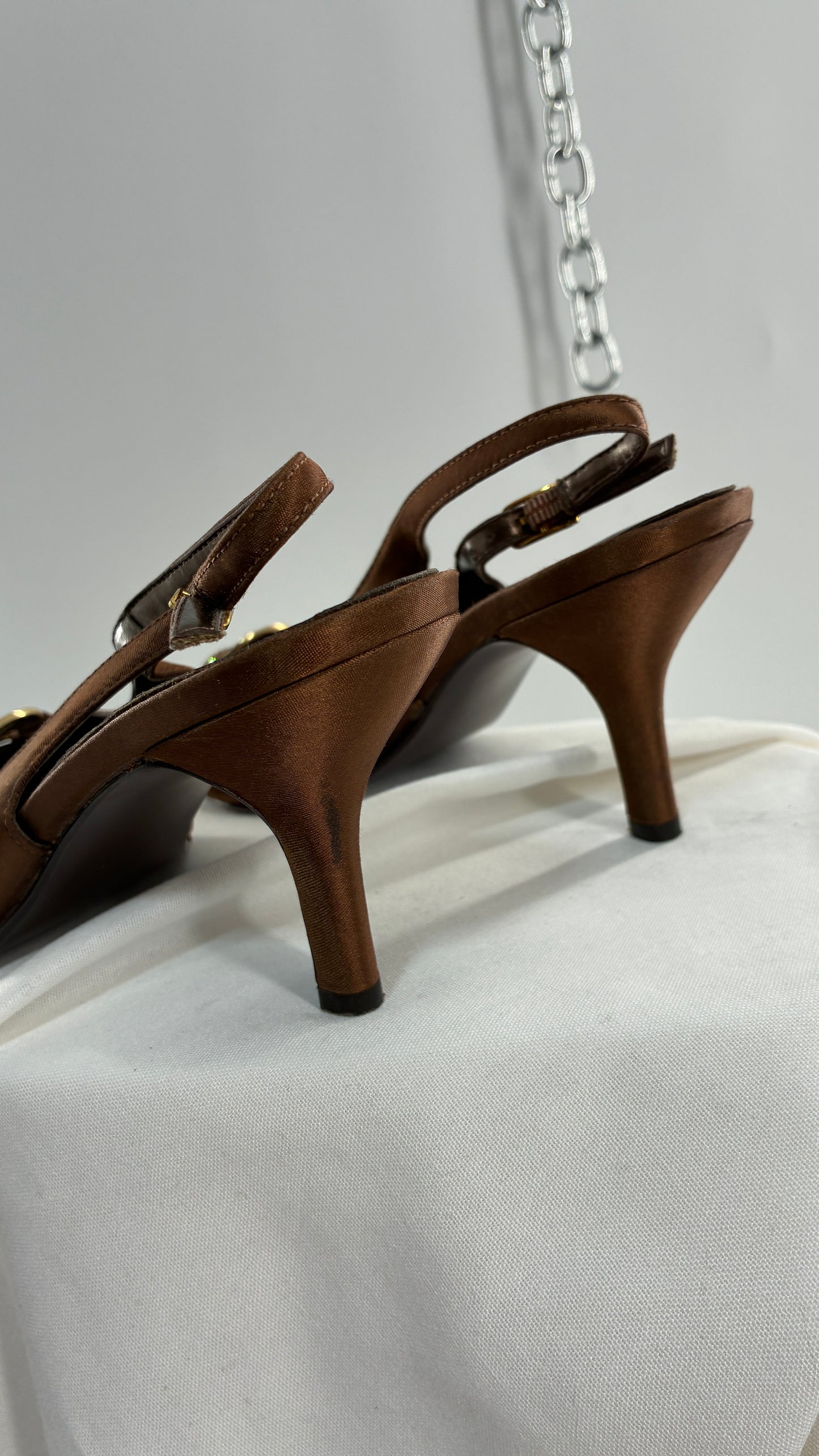 Vintage 1990s Karen Scott Satin Pointed Toe Kitten Heel (7.5)