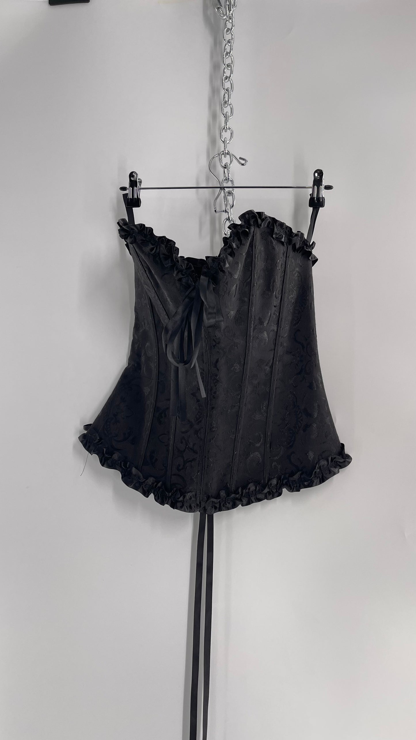 Adore Me Black Brocade Lace Back Ruffle Ribbon Trim (S/M)