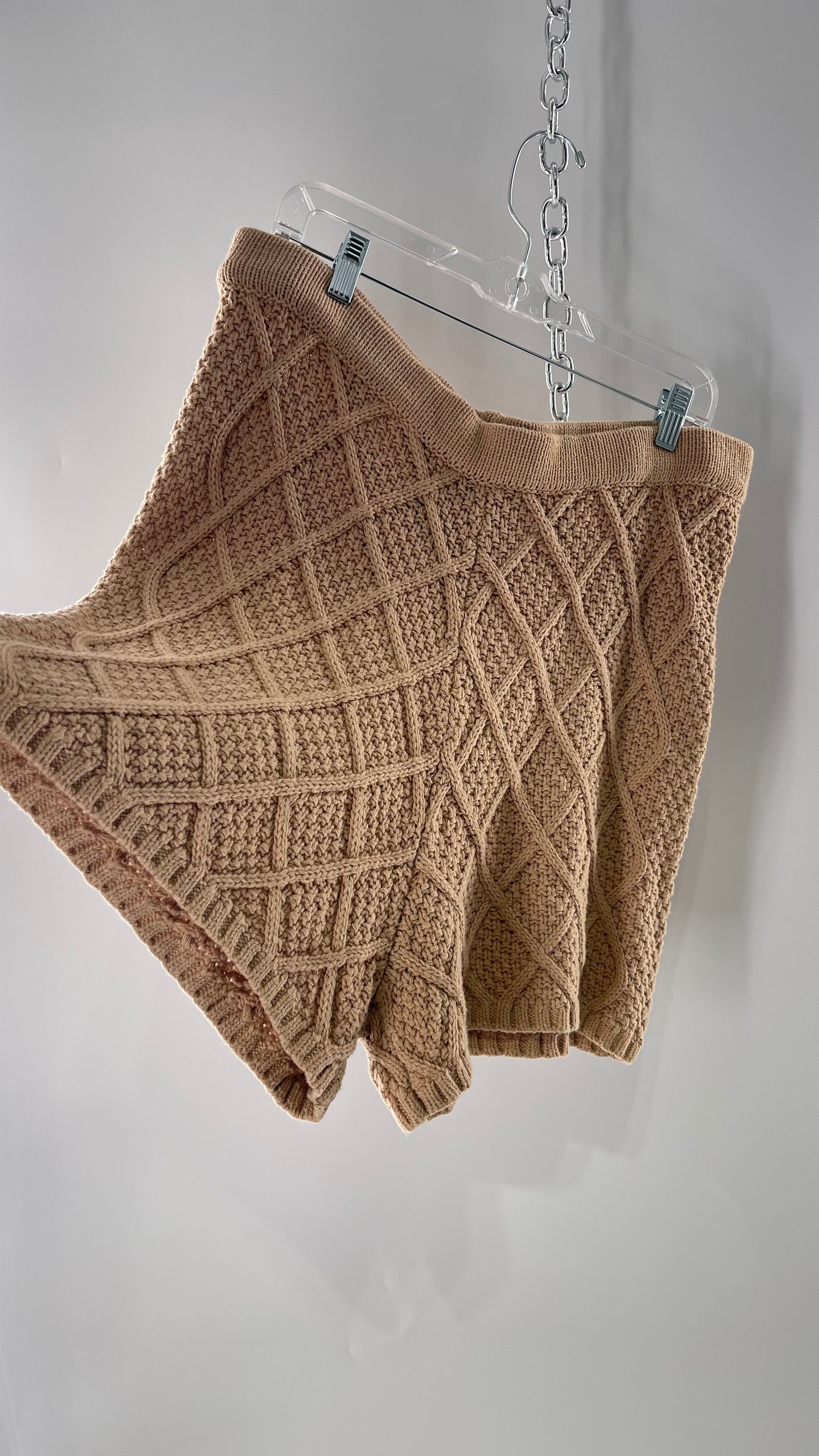 Anthropologie Current Air Knit Tan Crochet Argyle Shorts(XL)