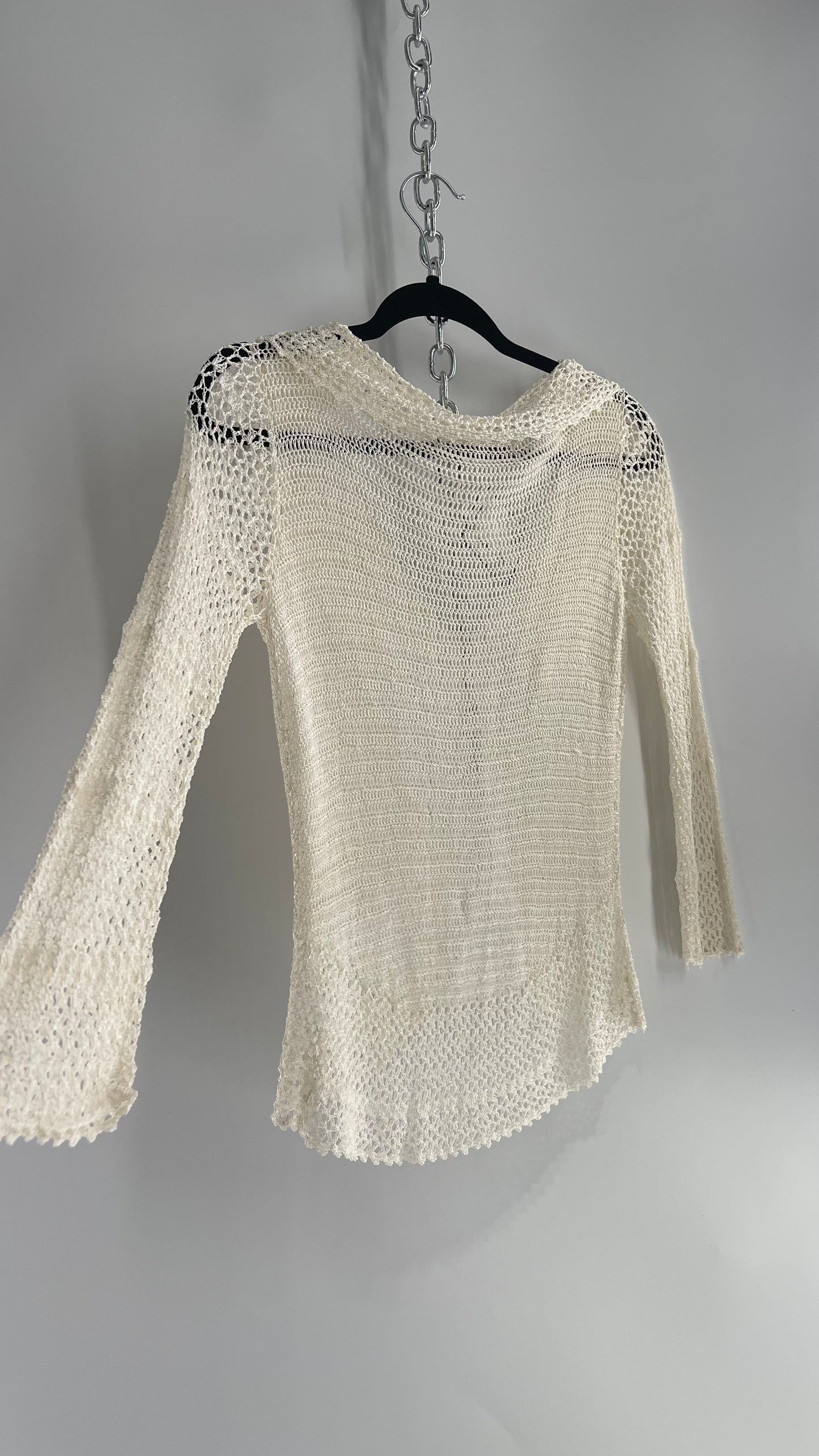 Vintage White Open Knit Crochet Cardigan (S/M)