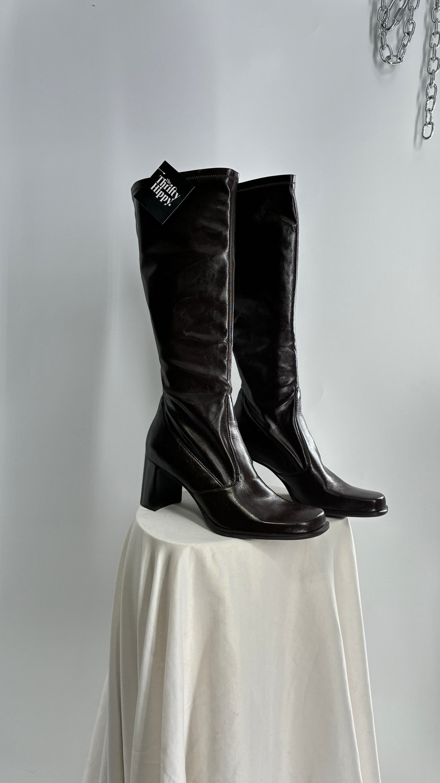 Vintage FRANCO SARTO Made in Brazil Square Toe Knee High Boots with Block Heel (8.5)