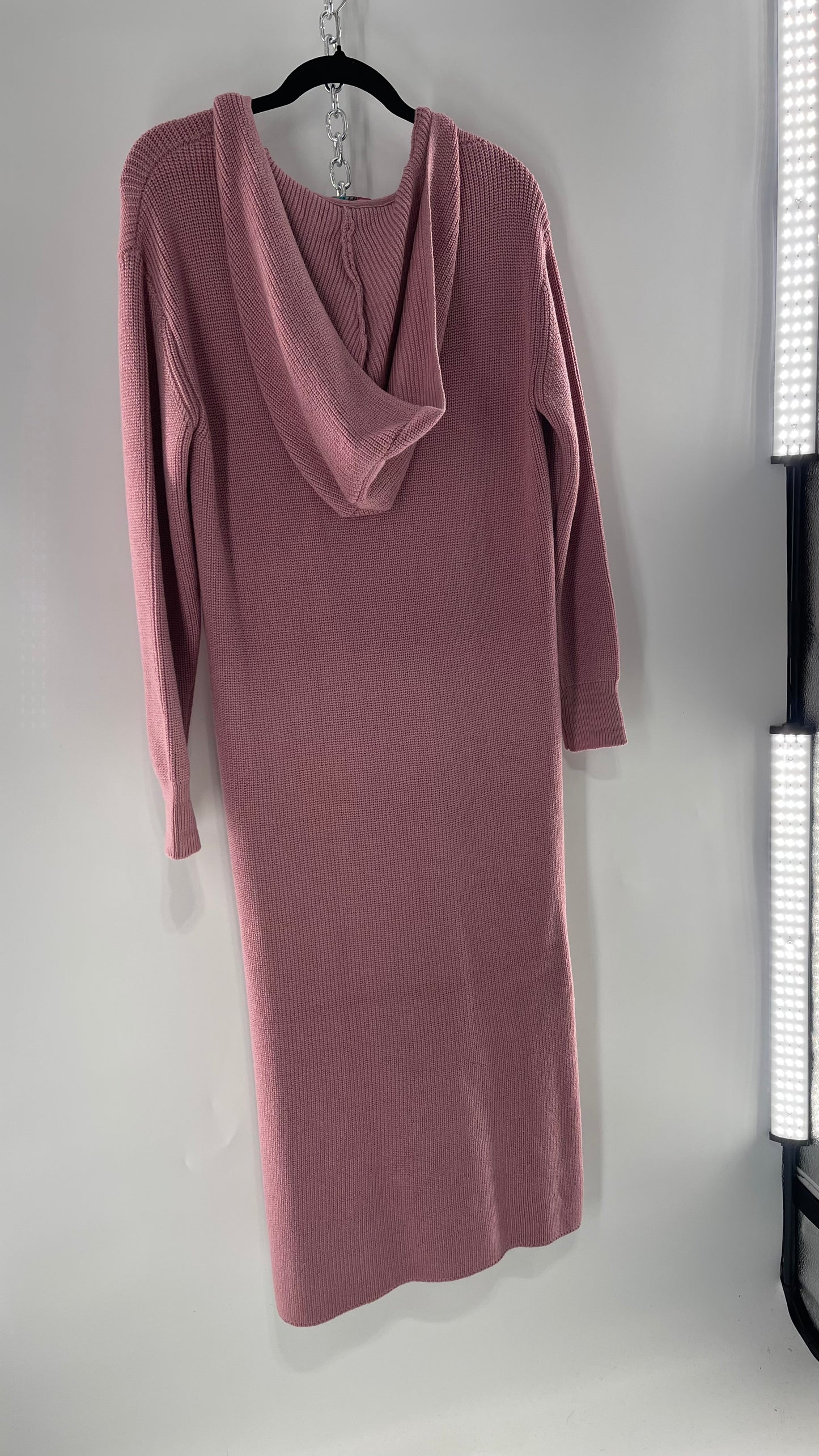 Free People Dusty Pink/ Mauve Full Length Knit Hoodie Snuggie Dress (S)