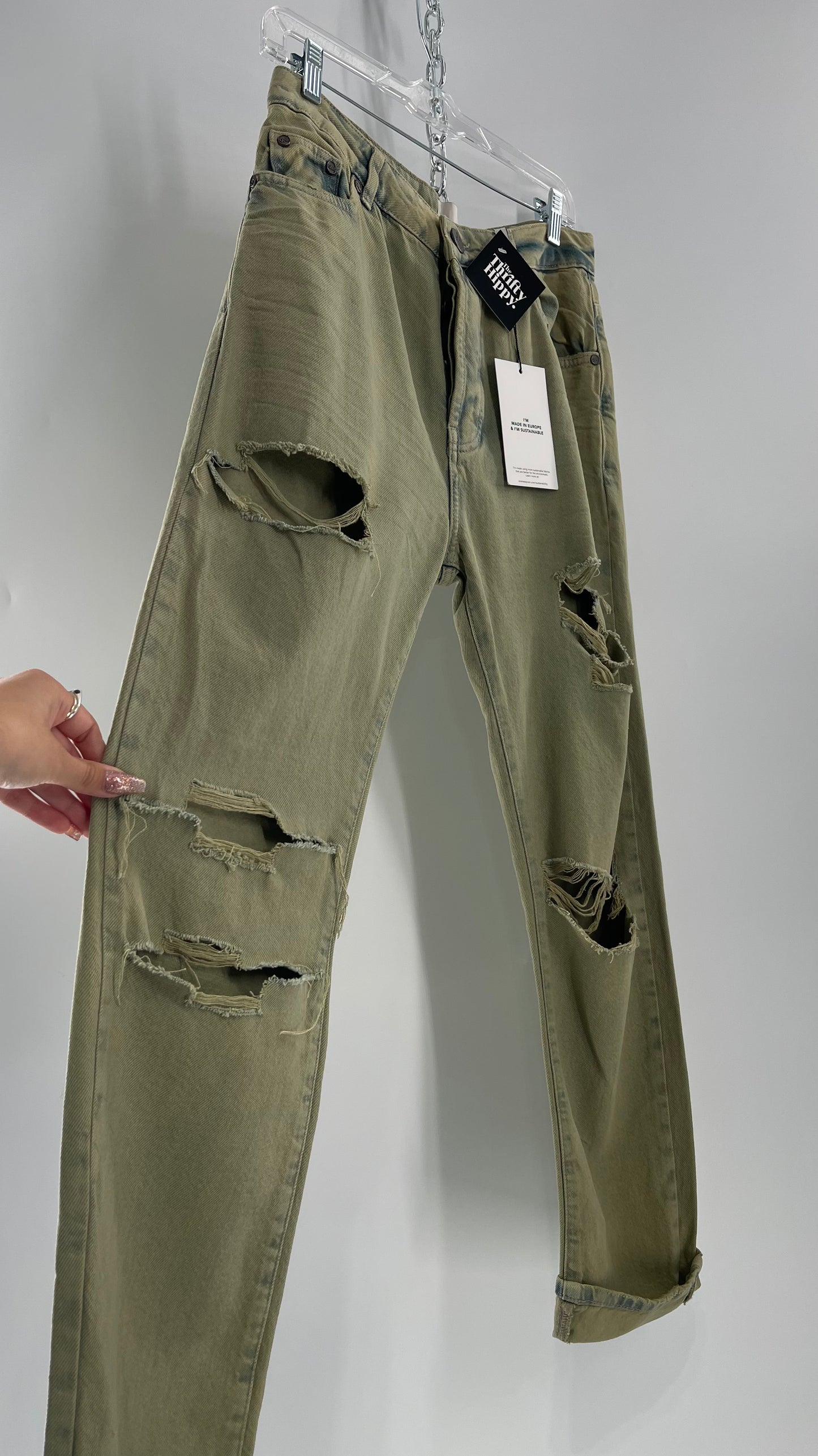 One Teaspoon Distressed Baggy/Bandit Relaxed Jean with Green Hue/Wash (Khaki Haze) (25)