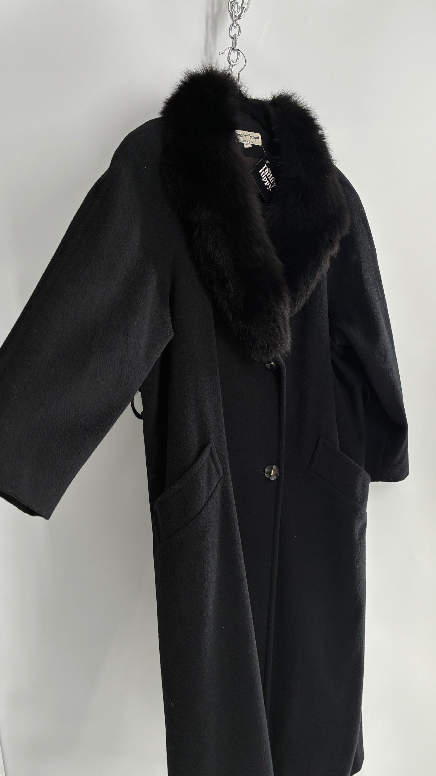 Jonathan Michael Black Full Coat with Genuine Fur Collar (C)(16)