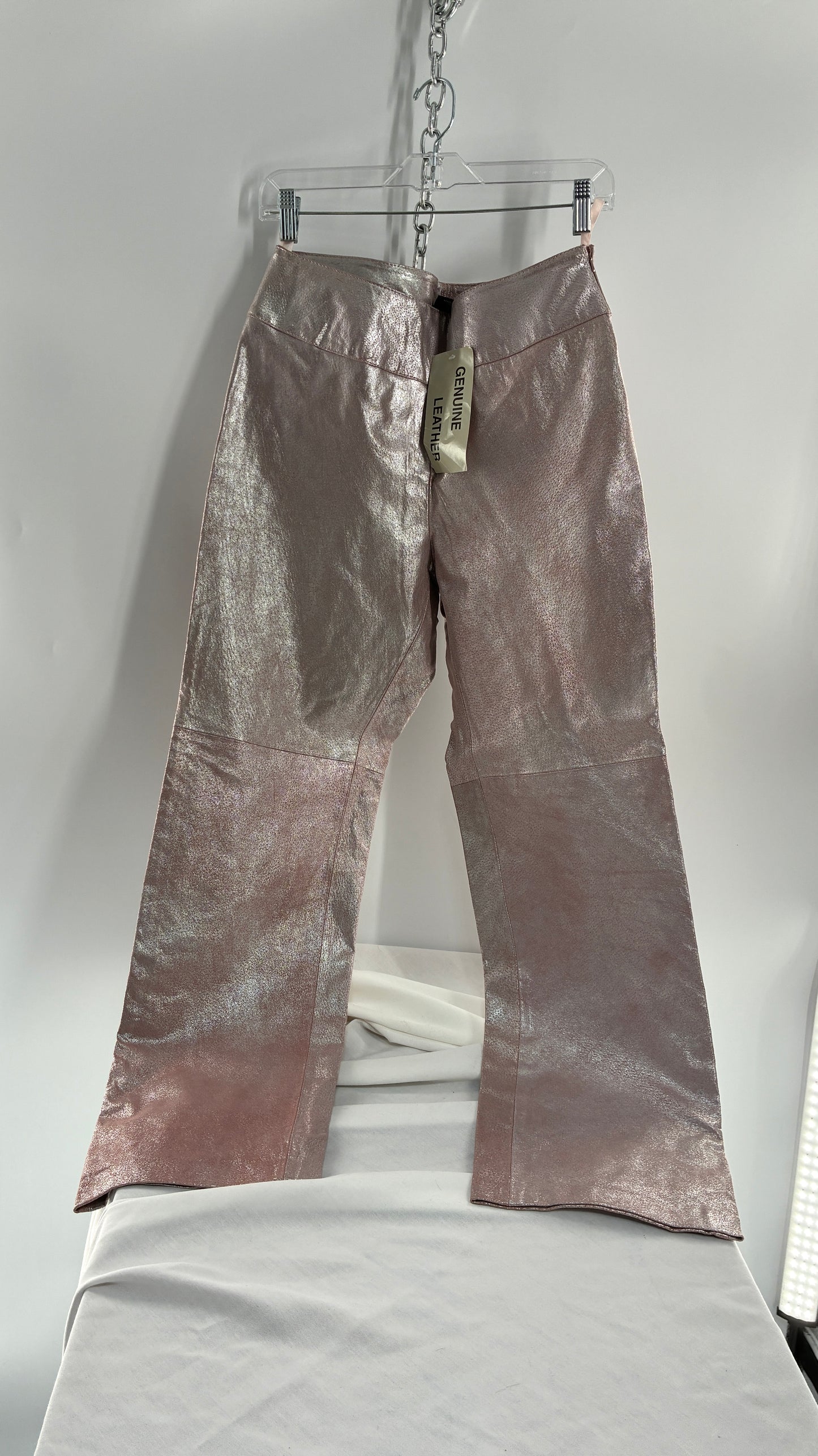 Vintage Deadstock METROSTYLE Pink Metallic Leather Low Rise Bottoms (12)