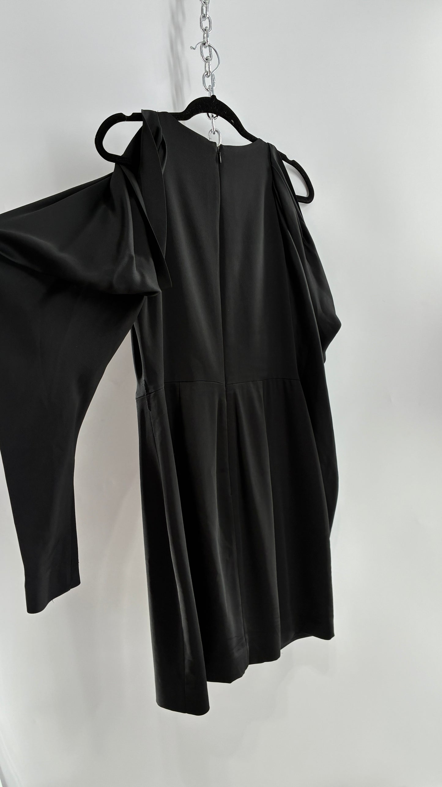 JONATHAN SIMKHAI Black Silky Mini Dress with Exaggerated, Draped Cold Shoulders (8)