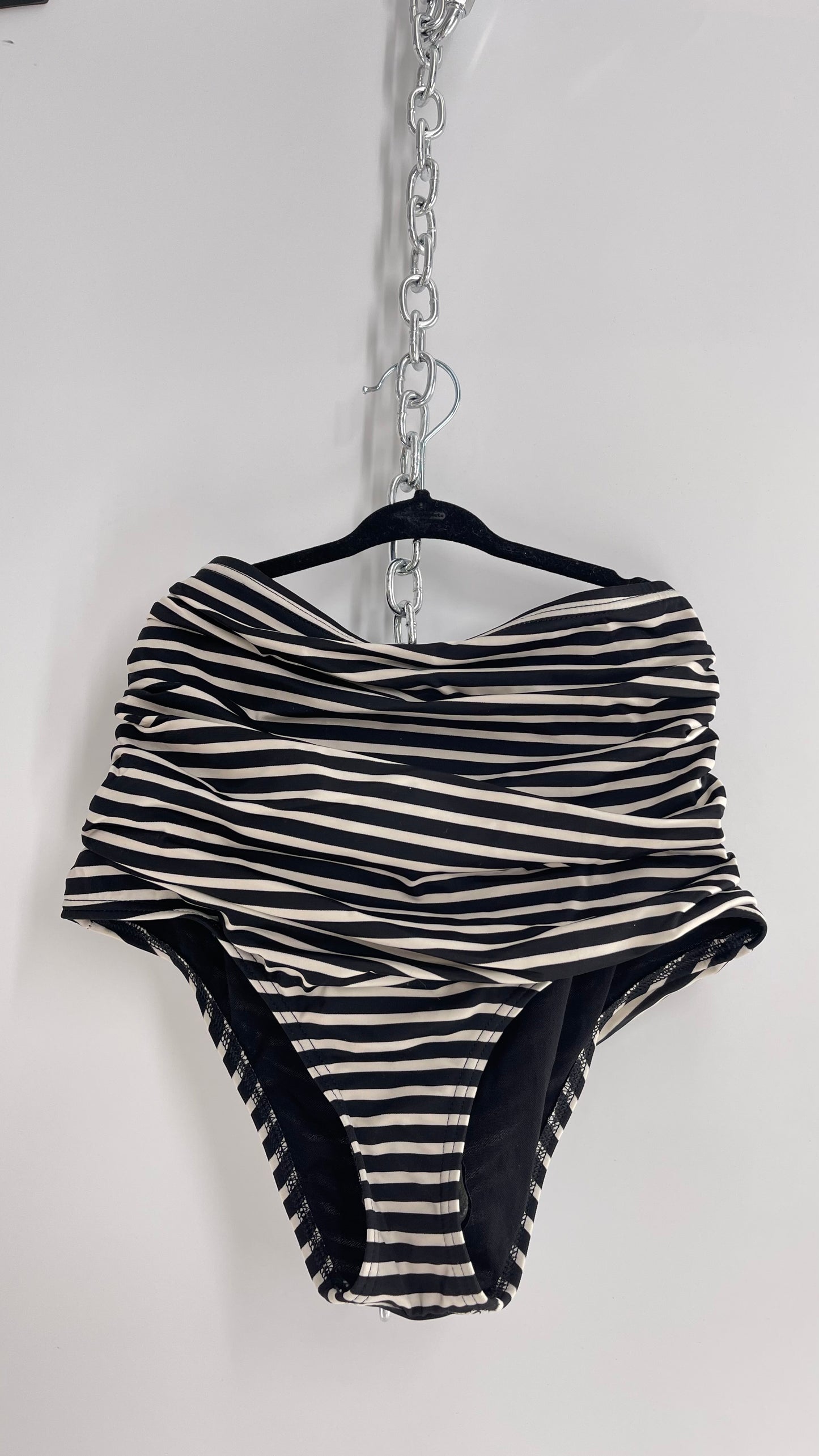 Out From Under Striped White Black High Waisted Swim Bottoms NWOT (Small)