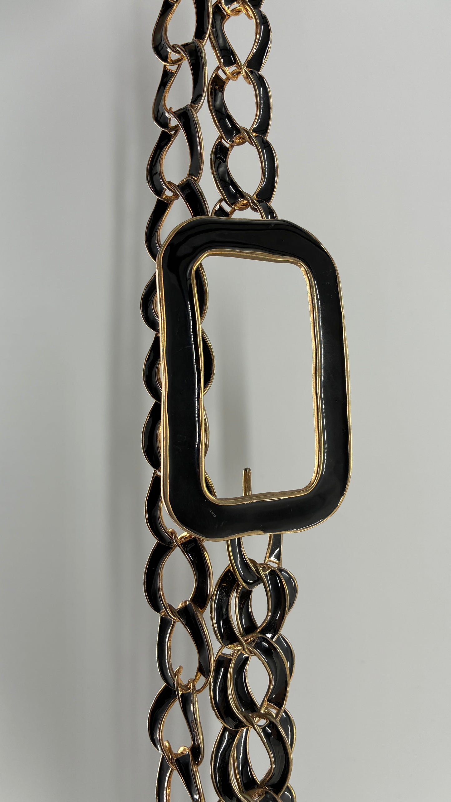 Vintage Gold and Black Chain Belt with Oversized Statement Buckle (One Size)