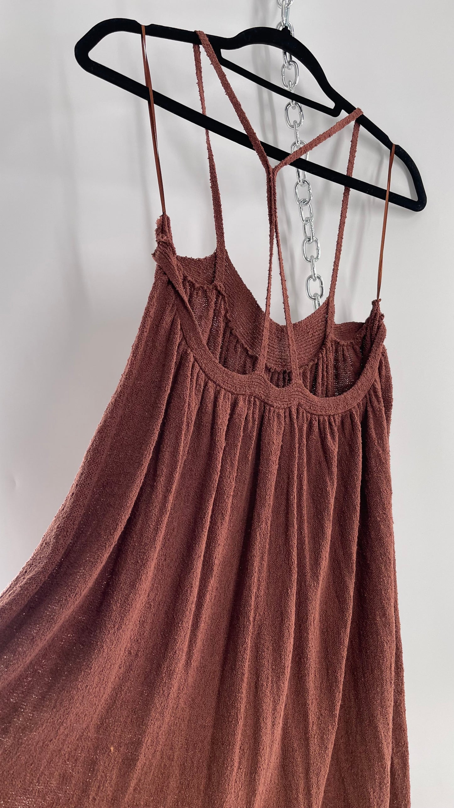 Free People Under the Stars Textured Brown Heavy Knit Maxi Dress  (Medium)