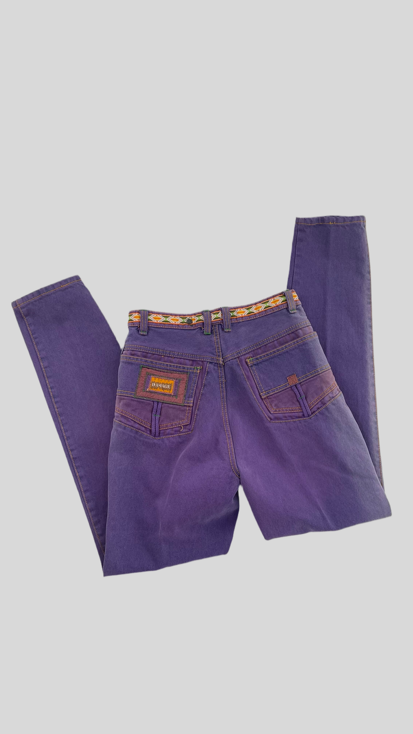 MAJOR DAMAGE 90s Vintage Nostalgic Nickelodeon Esque High Waisted Jeans with Cargo Pocket and Patterned Trim Detailing (2)