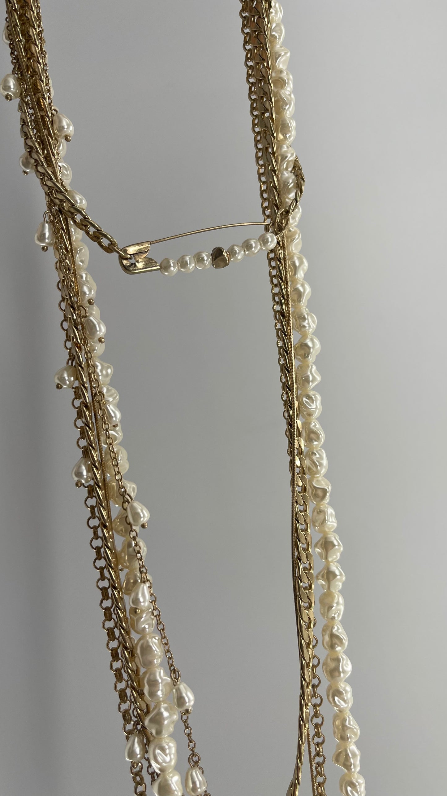 Free People Gold Chain, Pearl Layered Choker Pin Necklace