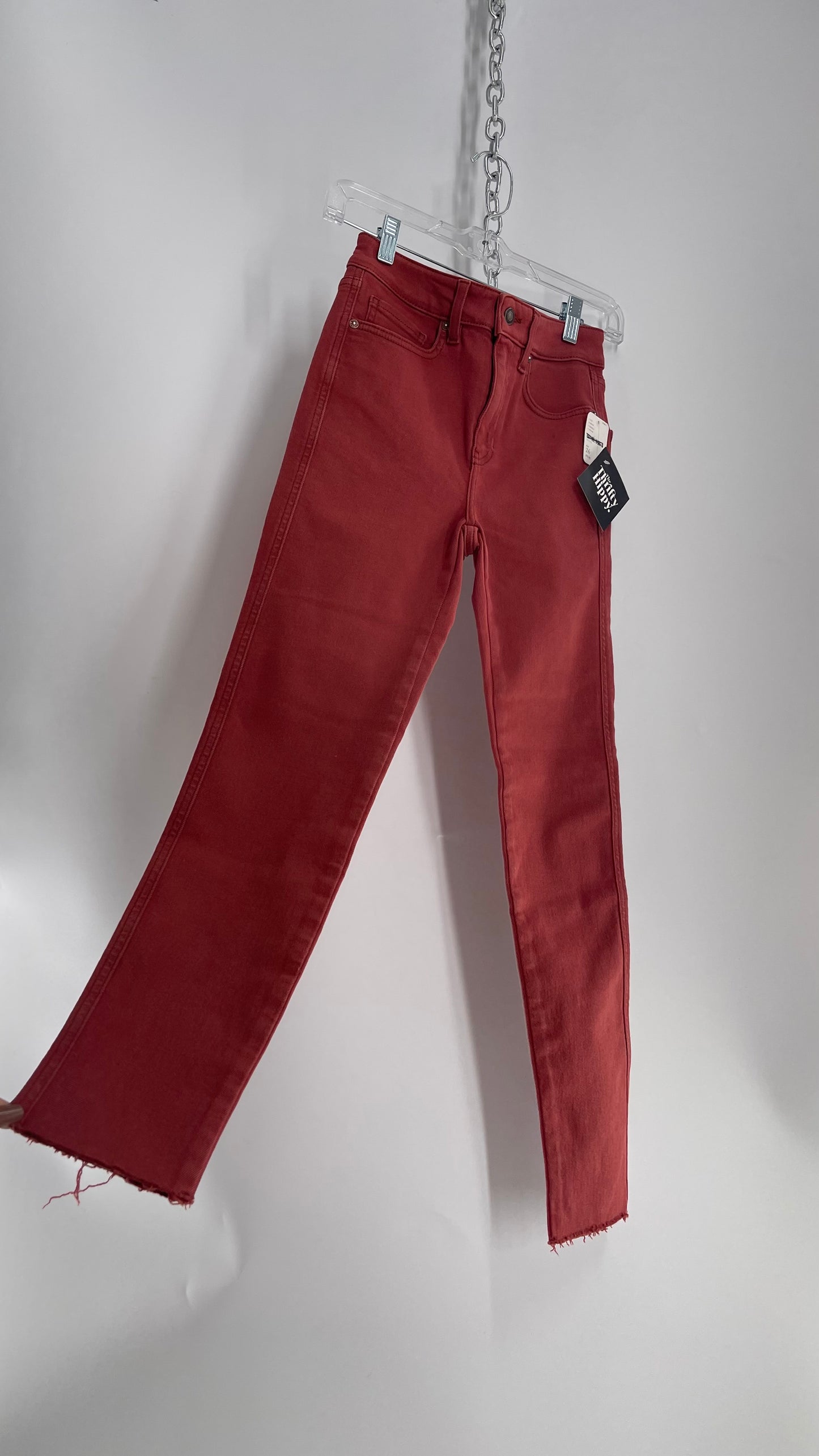 Free People Brick Red Distressed Hem Skinny Jeans with Tags Attached (26)