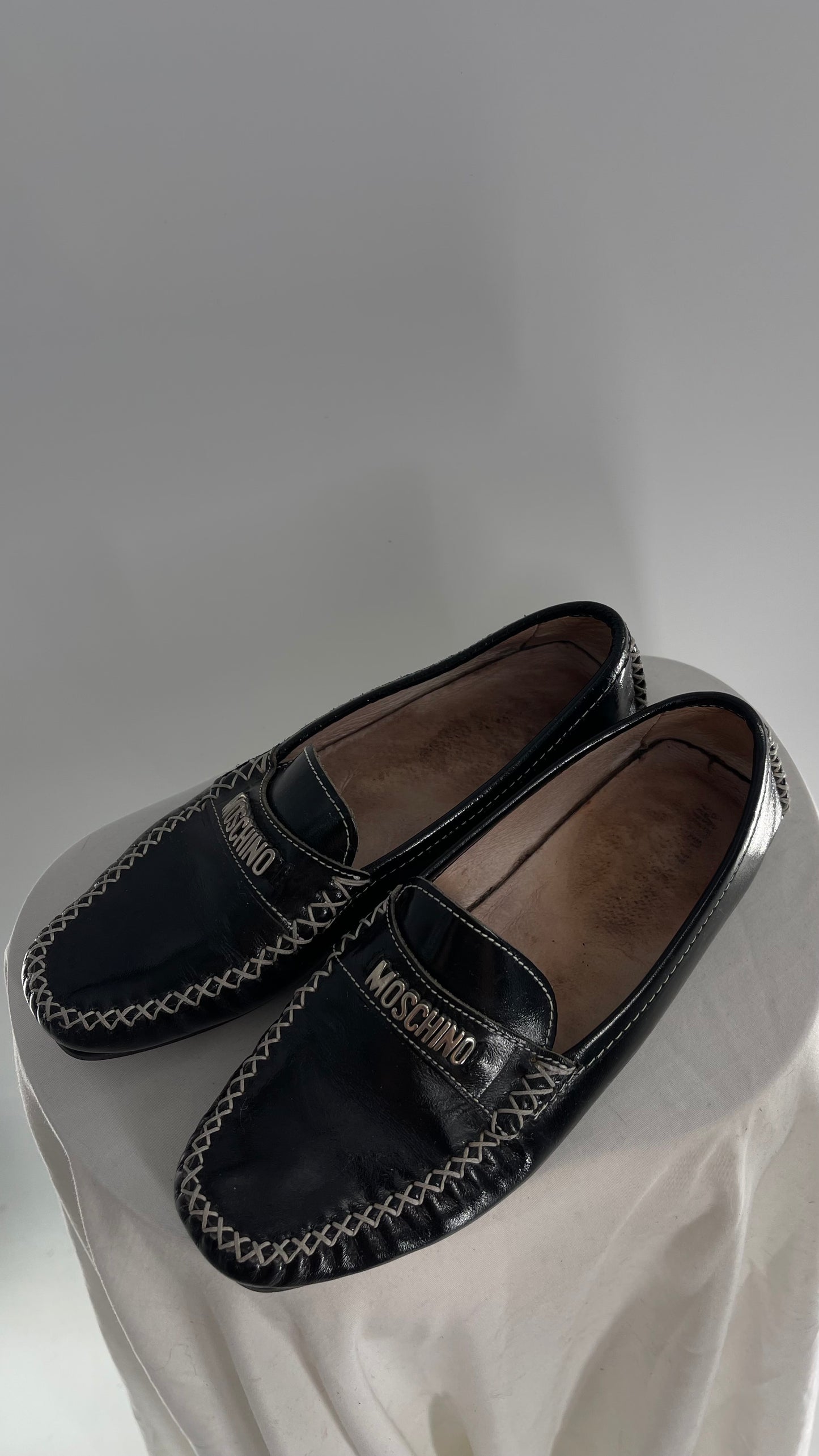 Vintage MOSCHINO Patent Loafer with Metal Lettering (36)