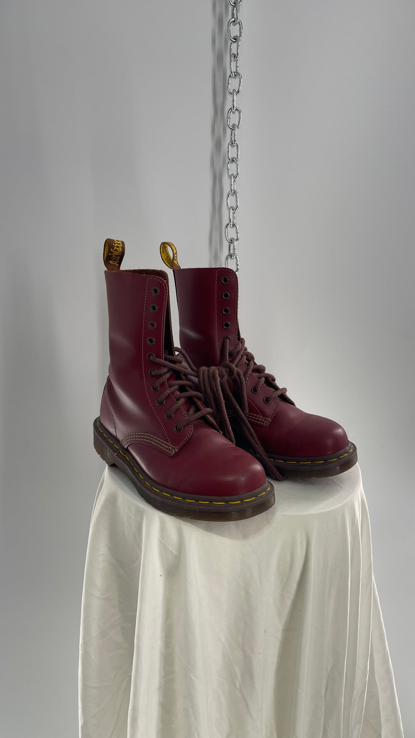 Vintage Dr. Martens 1490 10 Eyelet Burgundy/Maroon Red English Boots (Men’s 5)