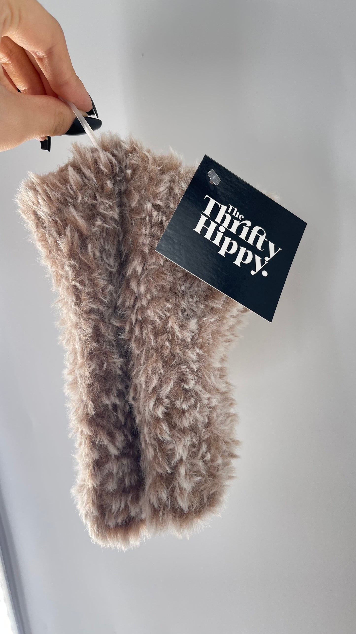 Urban Outfitters Tan White Faux Fur Fuzzy Hand Warmers Fingerless Gloves