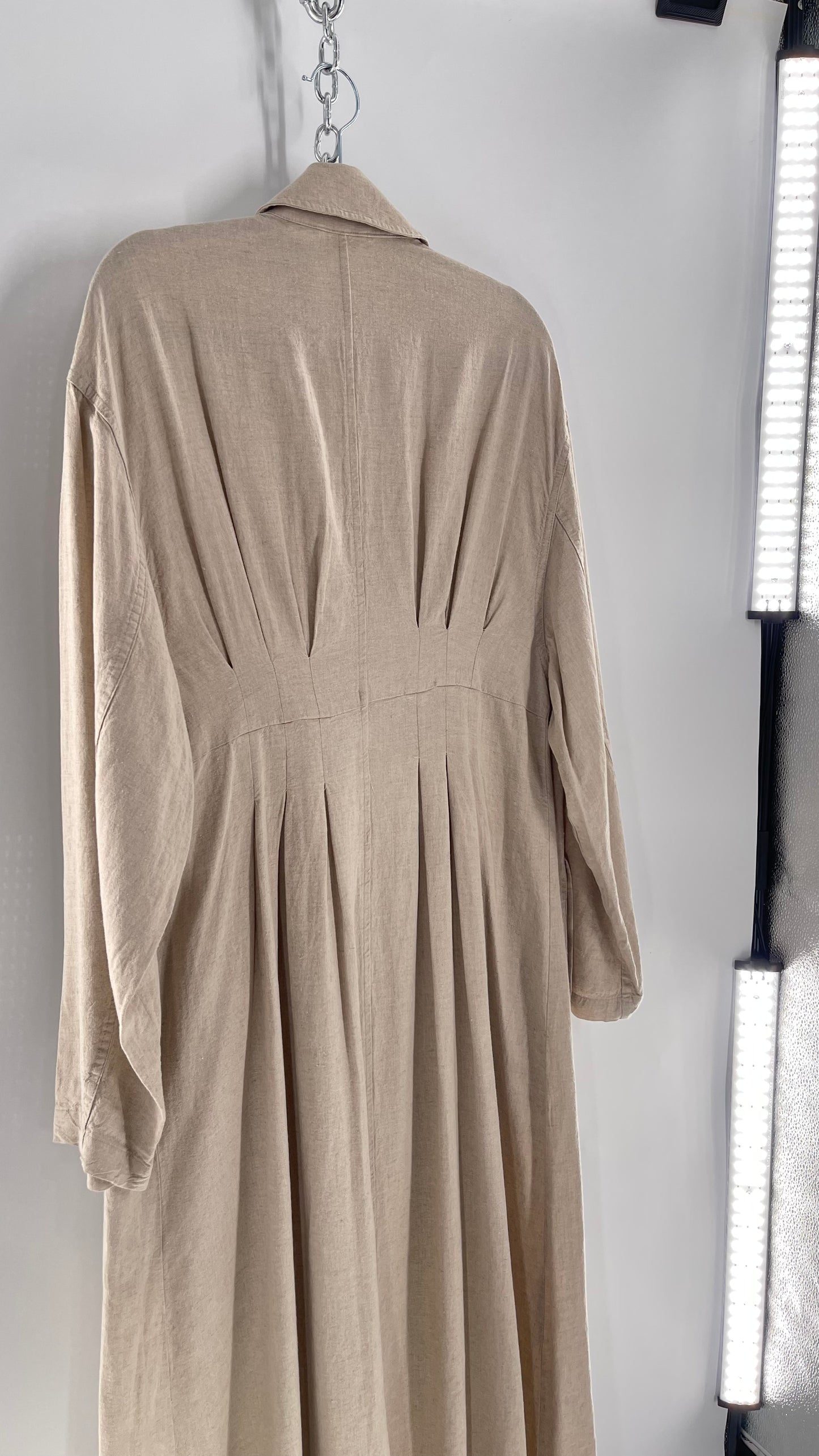 Free People Double Breasted Beige Linen Trench Coat with Brown Buttons and Tags Attached