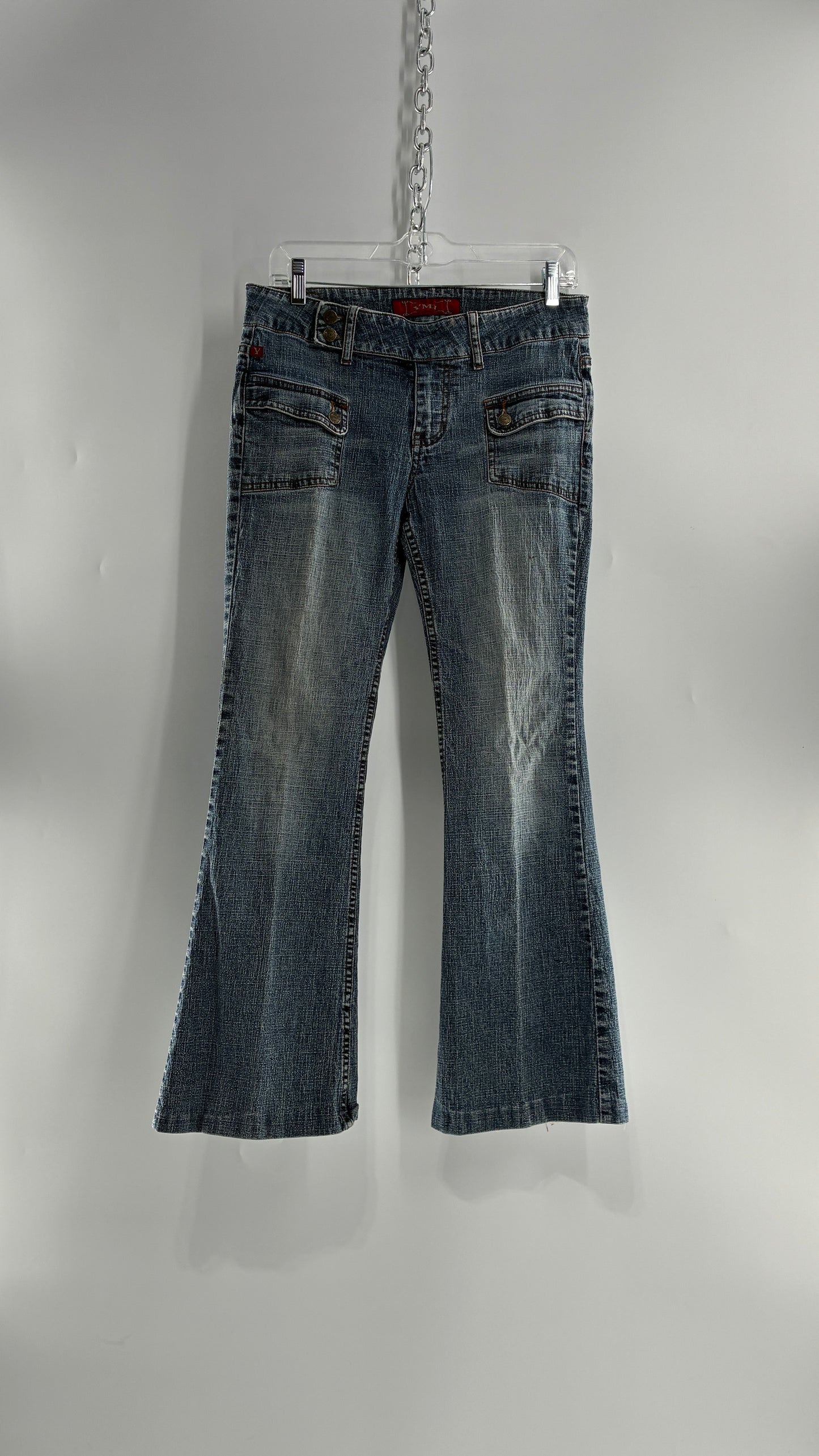 Vintage Pocket Side Low Rise, Kick Flare Jeans with Side Button Closure YMI (11)
