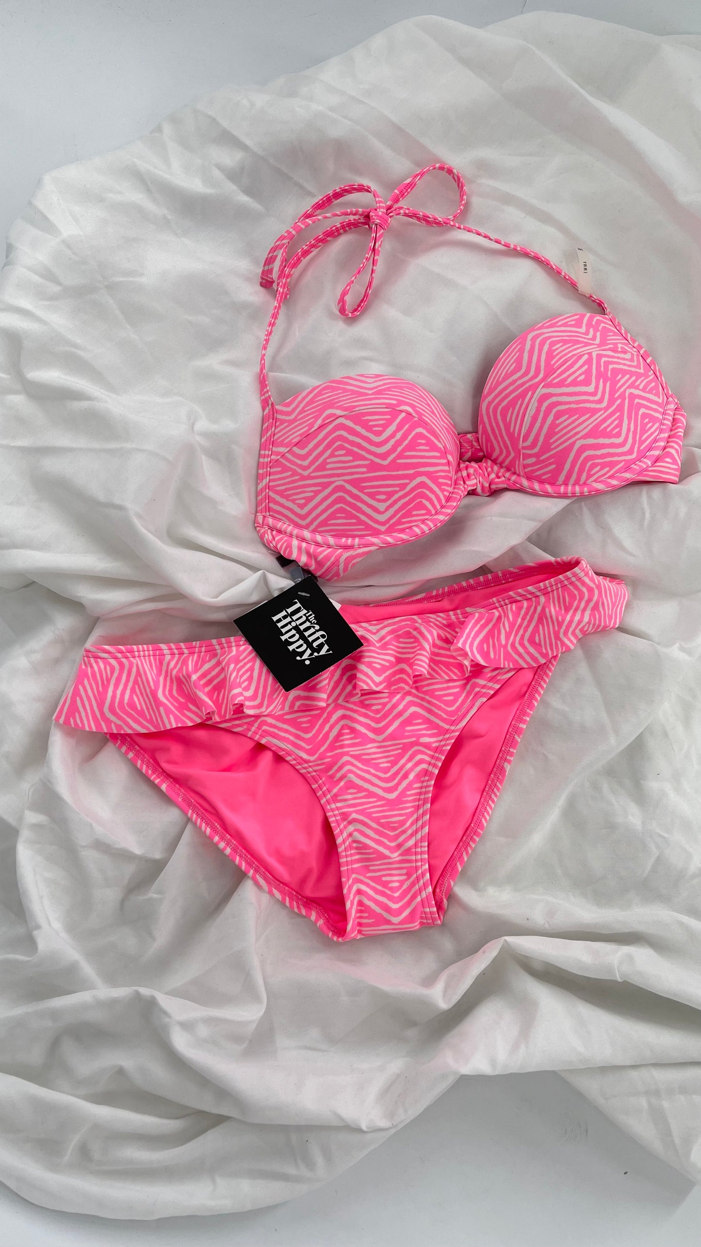 AERIE Pink Swim Set with Padded Underwire Top and Ruffled Bottoms (34C/M)