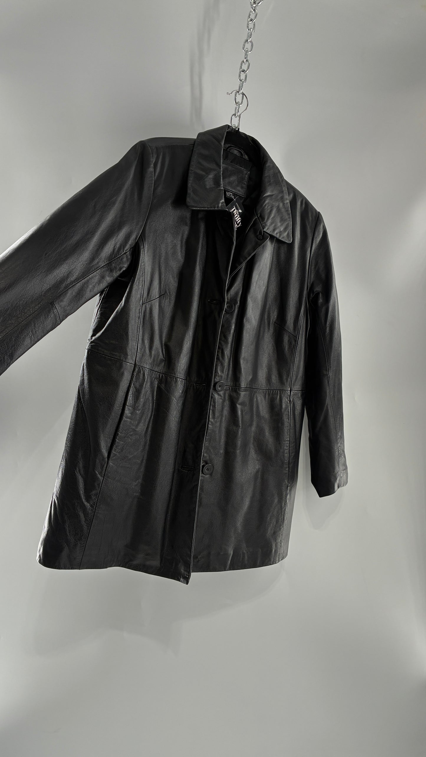 Vintage KATHY IRELAND Black Leather Jacket with Quilted Lining (Large)