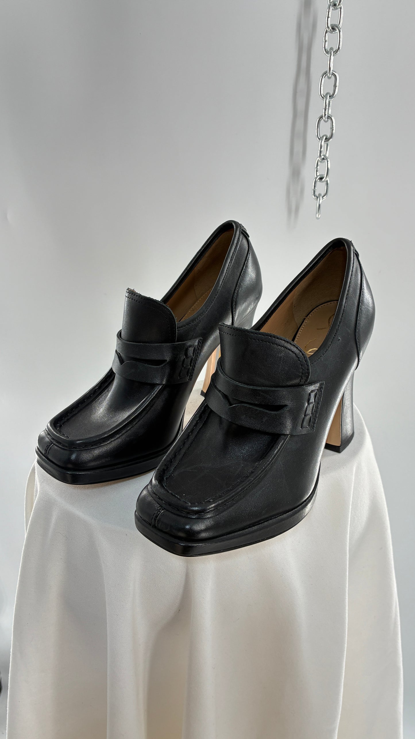Vintage Sam Edelman Jeanette Black Genuine Leather Chunky Heel Oxfords (9)