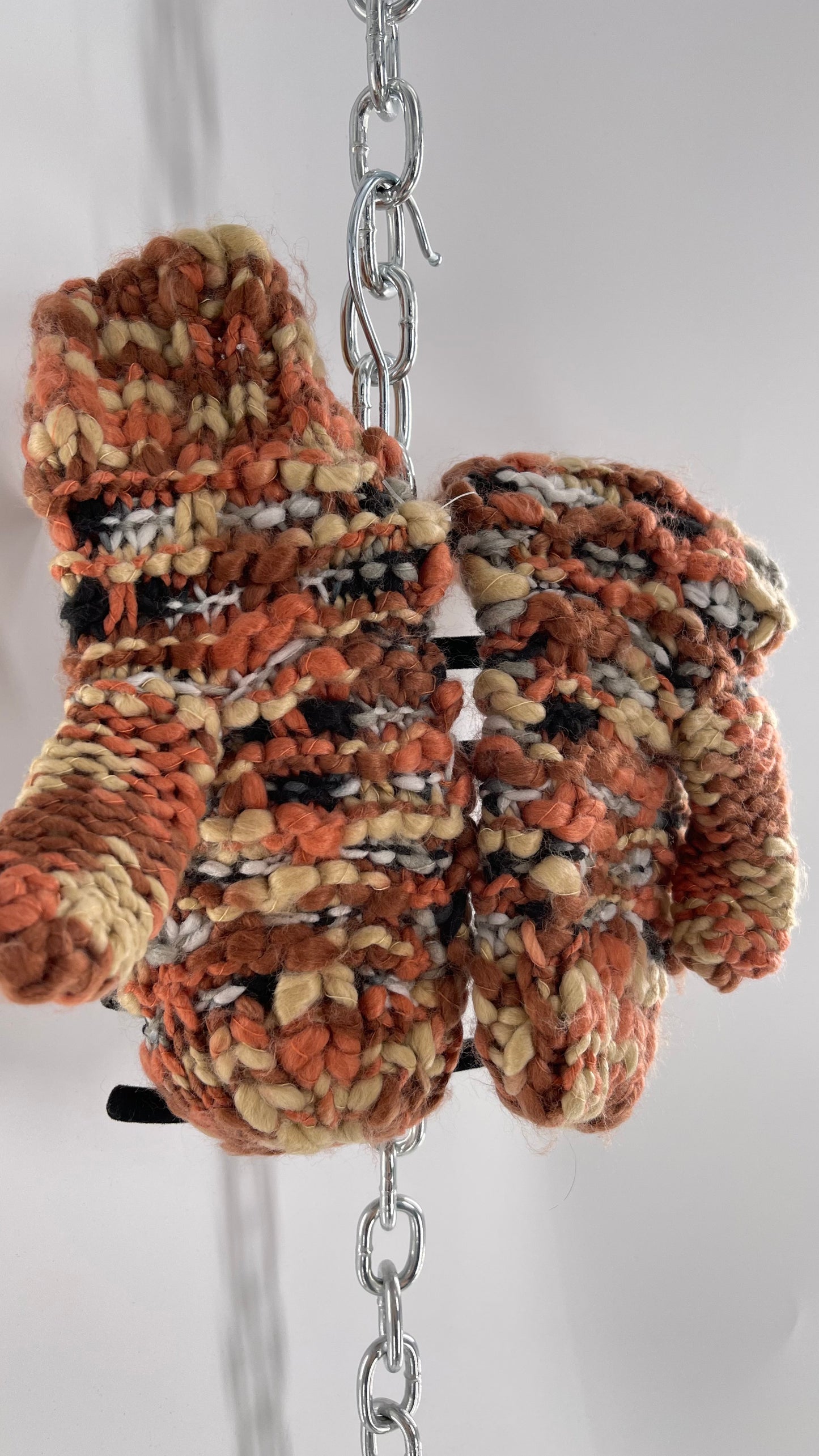 Knit Bonbons Handmade Mixed Yarn Orange Knit Mittens with Tags Attached