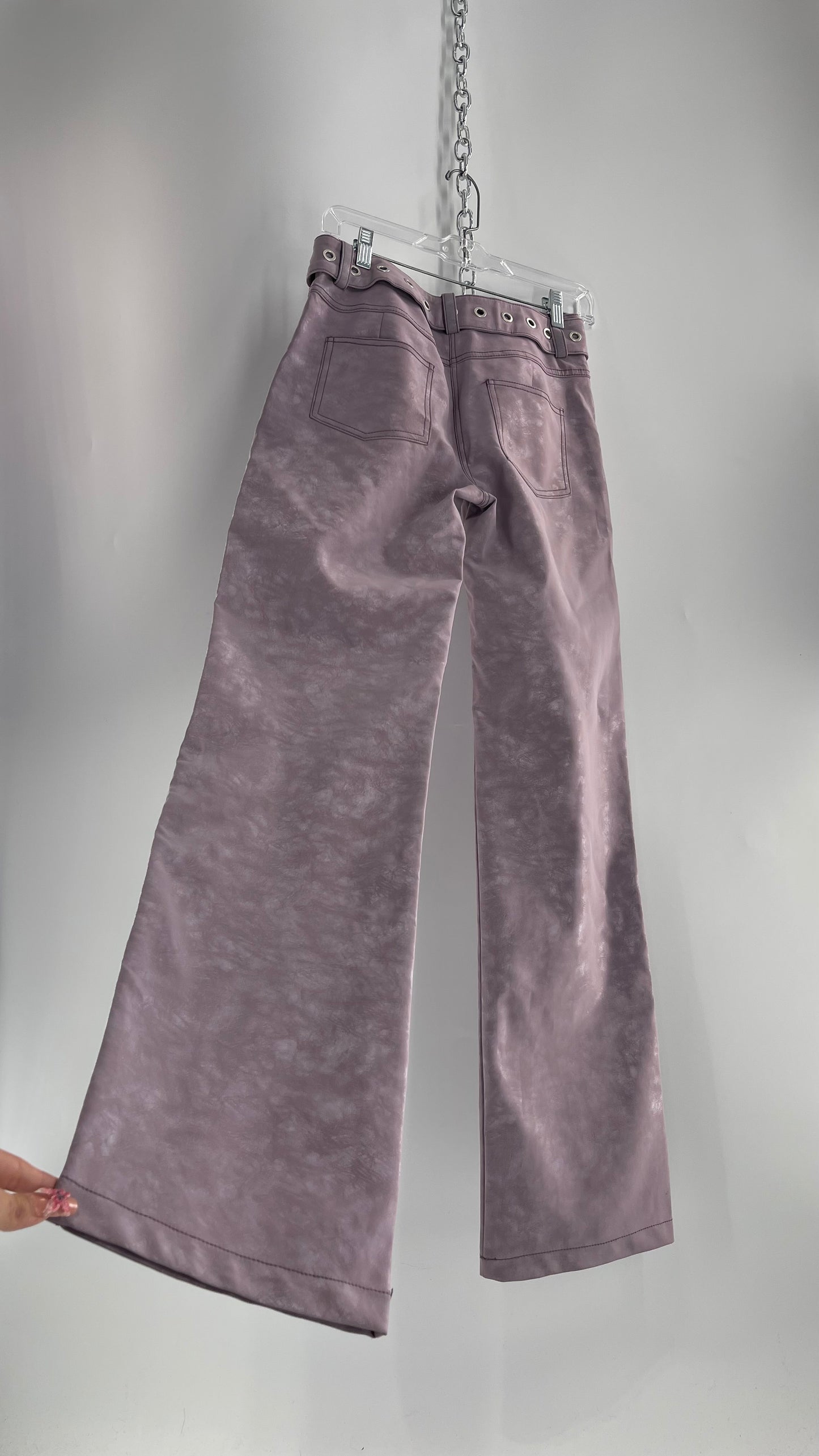 I.AM.GIA Faux Leather Lilac Textured Kickflares with Grommet Belt (XS)