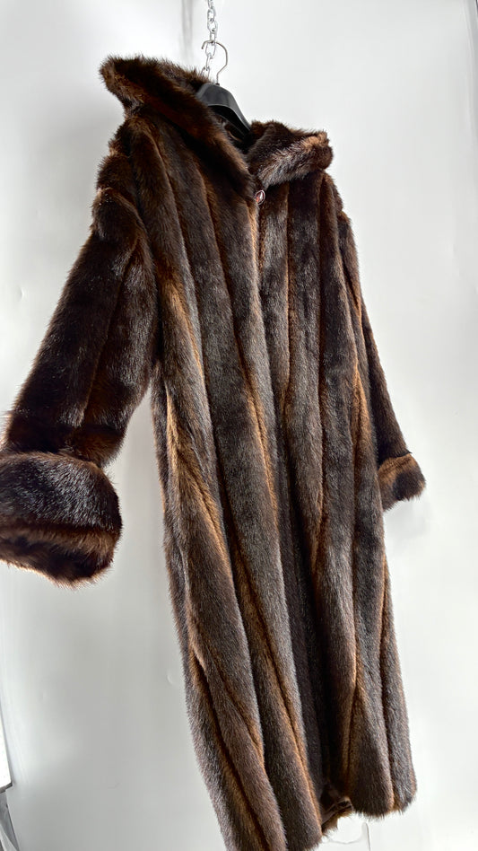 Vintage TALLY HO Hooded and  Paneled, Vegan Fur Full Length Coat (Medium)