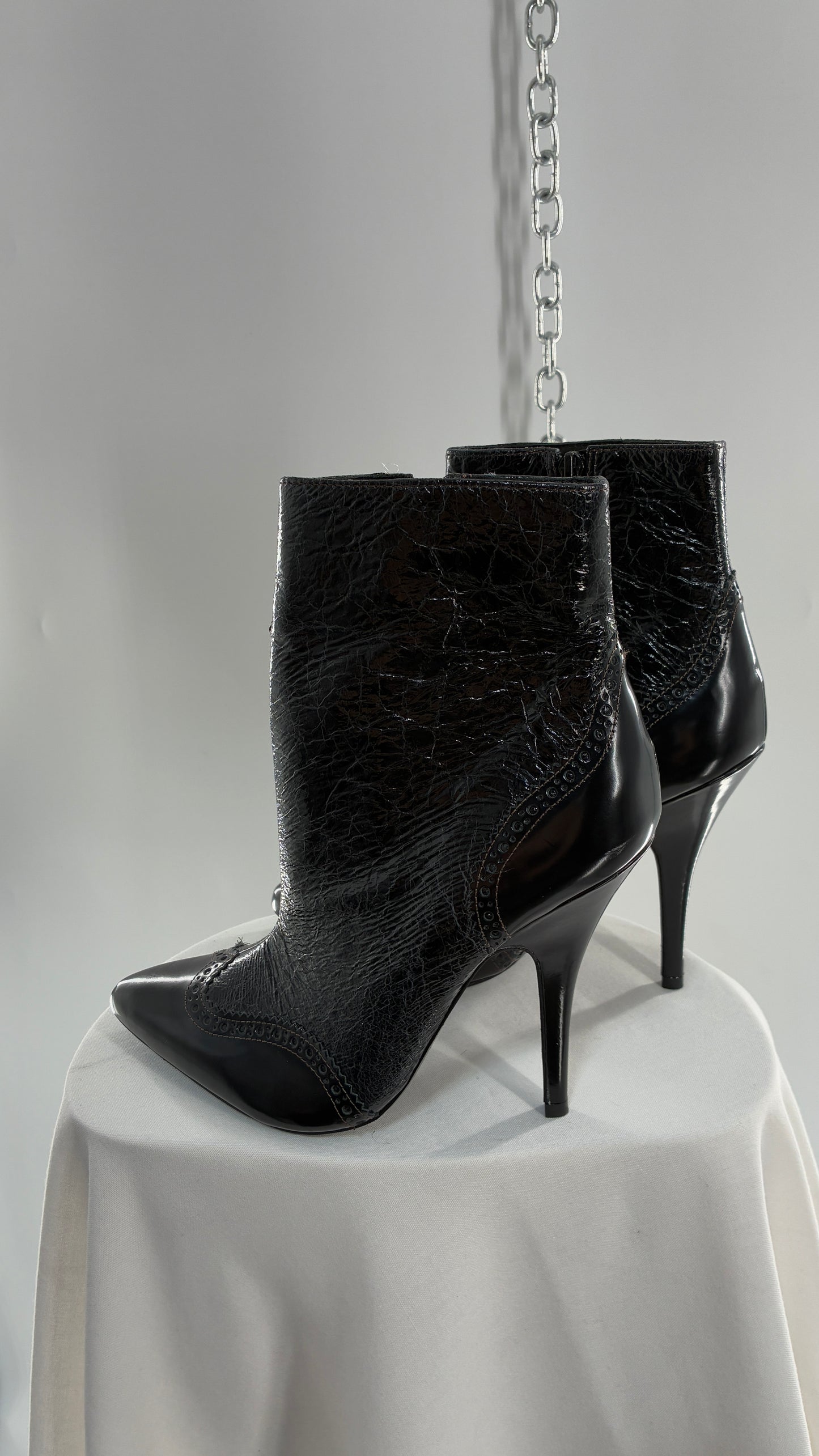 Vintage TORY BURCH Black Patent Leather Stiletto Boots  (9.5)