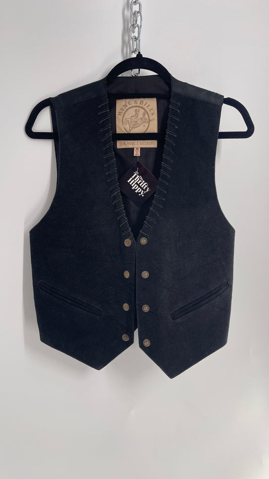 Vintage Western Mine & Bill’s Black Suede Leather Vest with Leather Stitching (Medium)