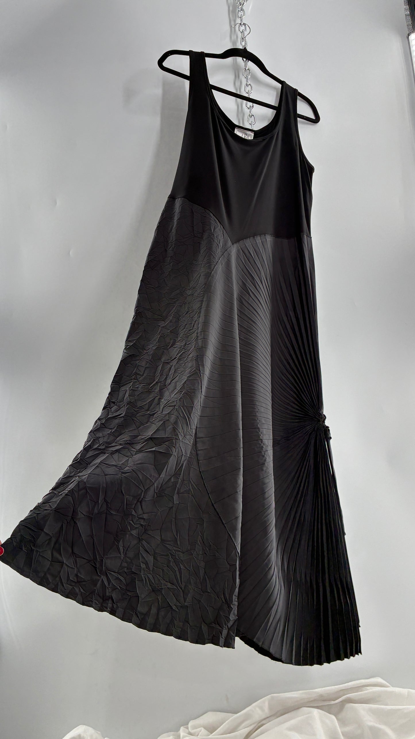 Vintage Joseph Ribkoff Black Asymmetric Pleated and Crimped Maxi Dress (14)
