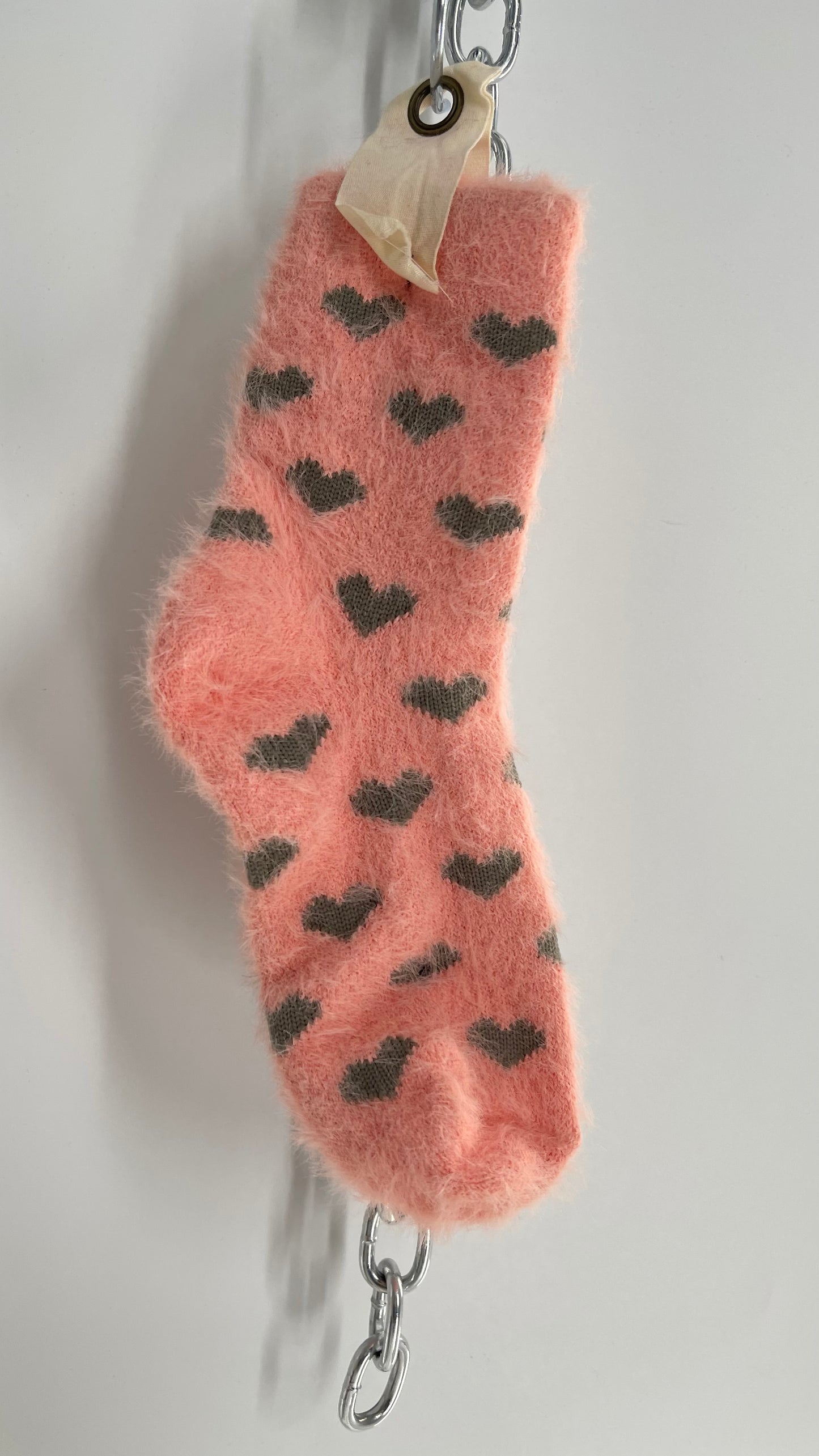 Free People Pink Fuzzy Heart Patterned Socks