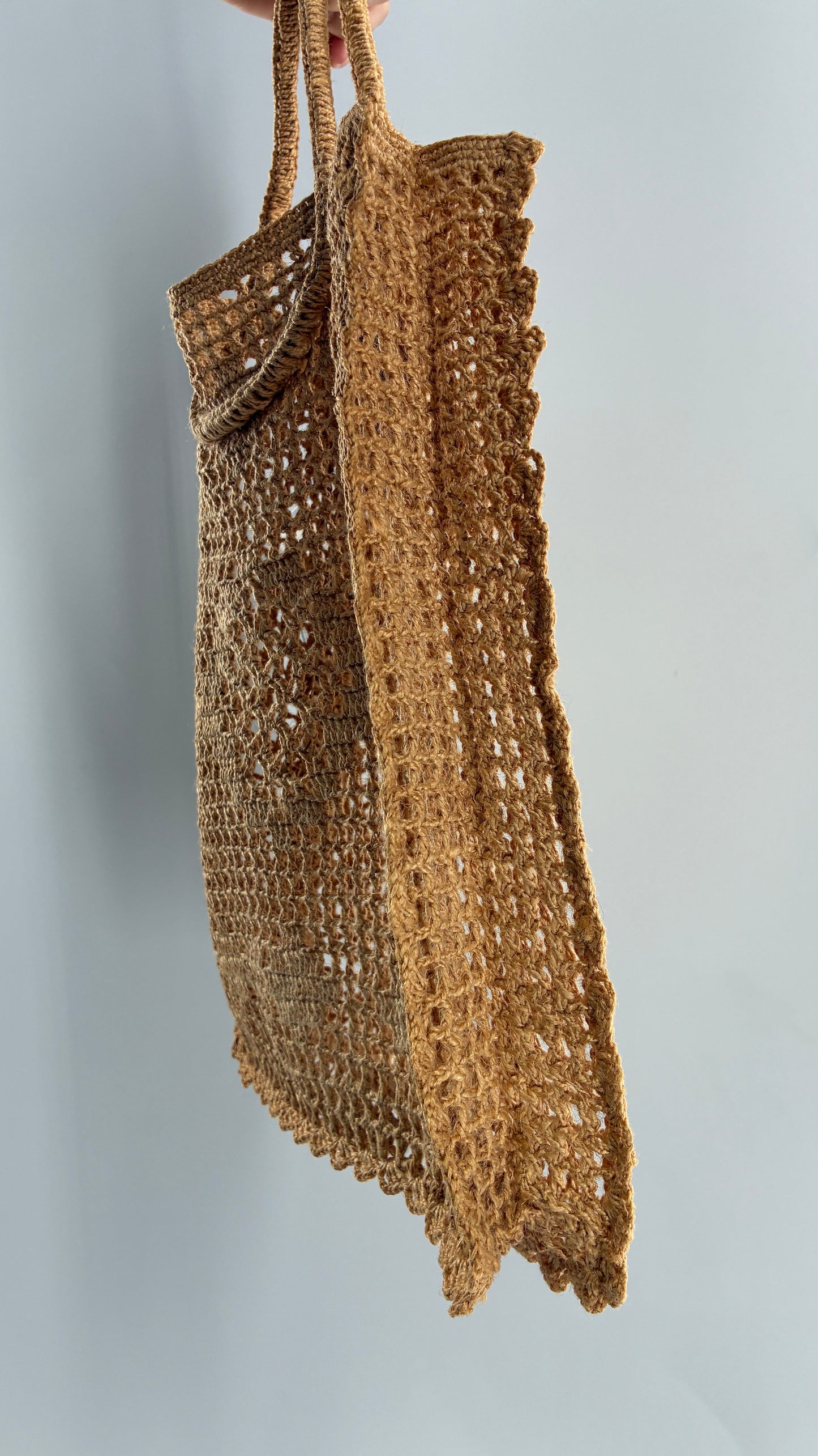 Vintage Macrame Round Handle Straw Tote