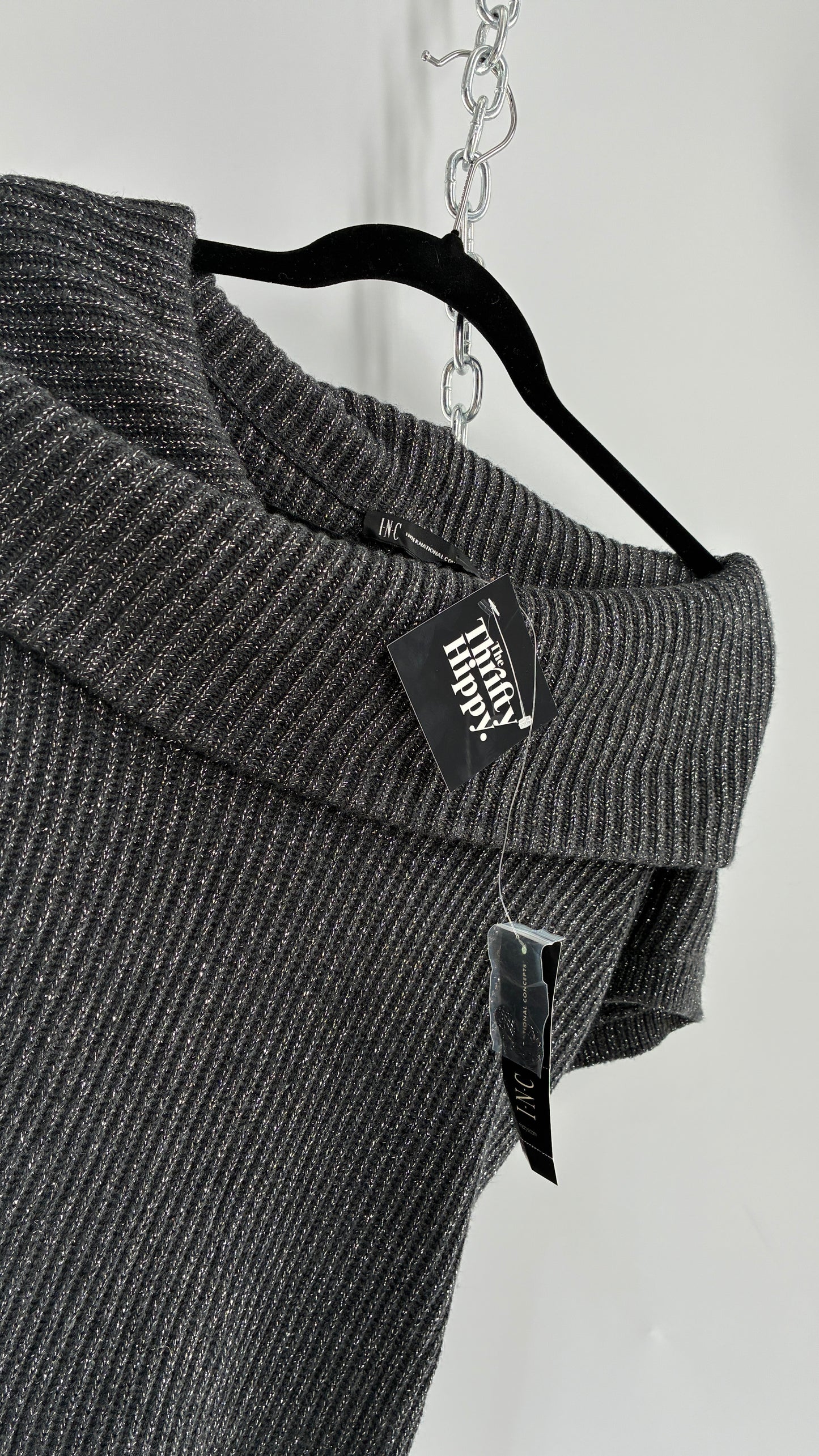 Vintage INC International Concepts Grey Silver Knit Off the Shoulder Dress with Tags Attached (Large)