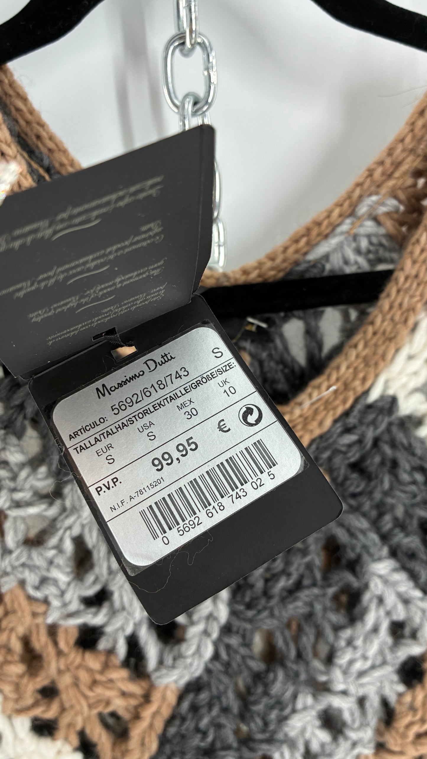 MASSIMO DUTTI Neutral Fringe-lined, Knit Poncho with Tags Attached (Small)