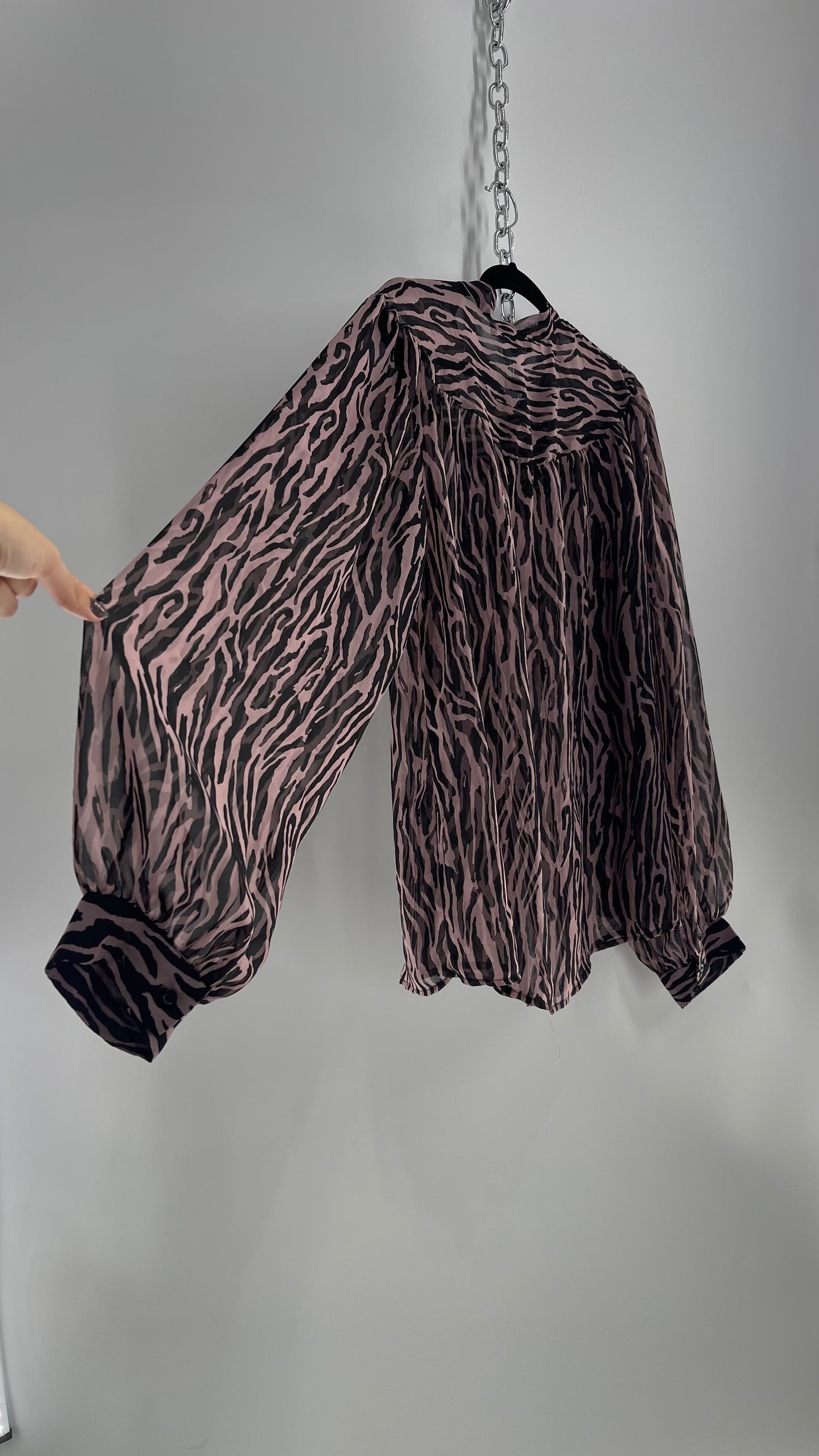 Endless Rose X Free People Lilac Zebra Tie Neck Sheer Blouse 
 (XS)