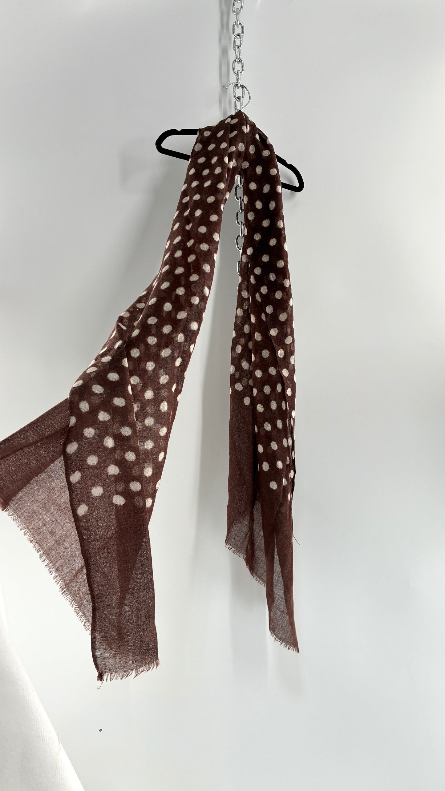 Vintage Brown Polka Dot Sheer Knit Scarf