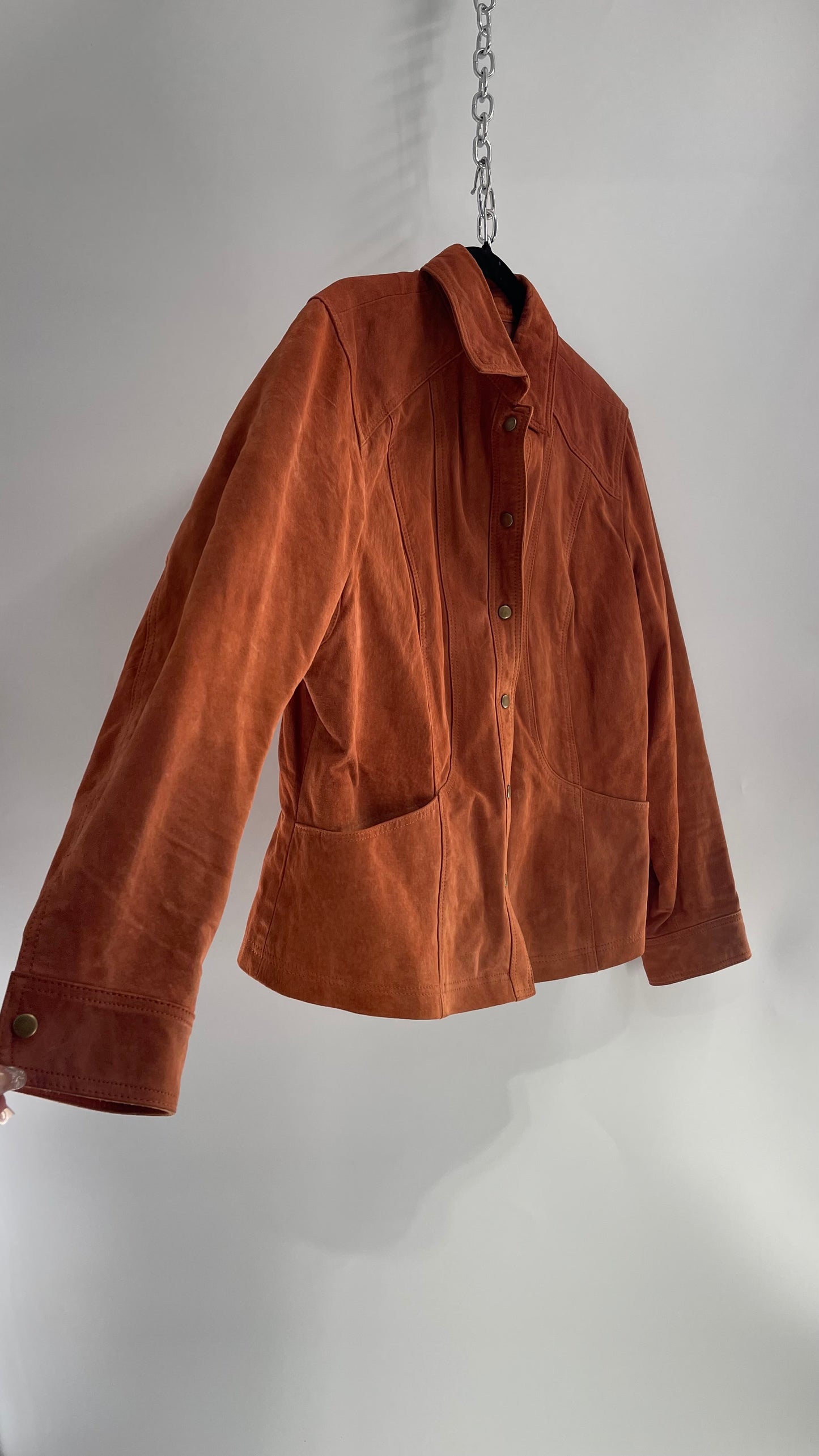 Vintage Burnt Orange Suede Leather Jacket (XL)