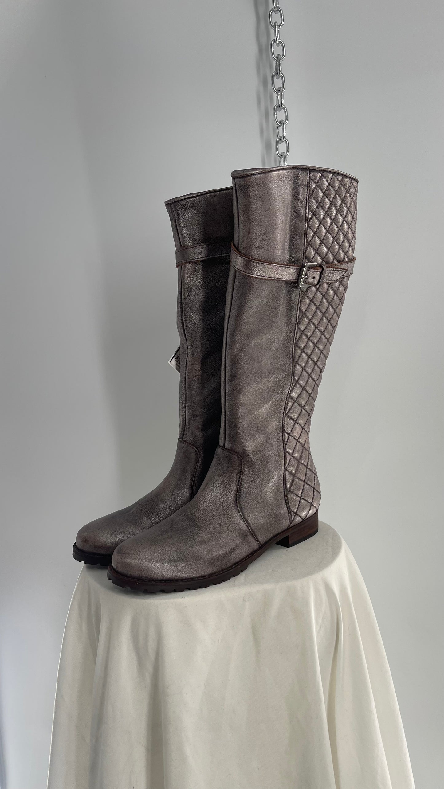 COCO Matisse Metallic Gun Powder Grey Quilted Knee High Boots Made in Brazil (9)